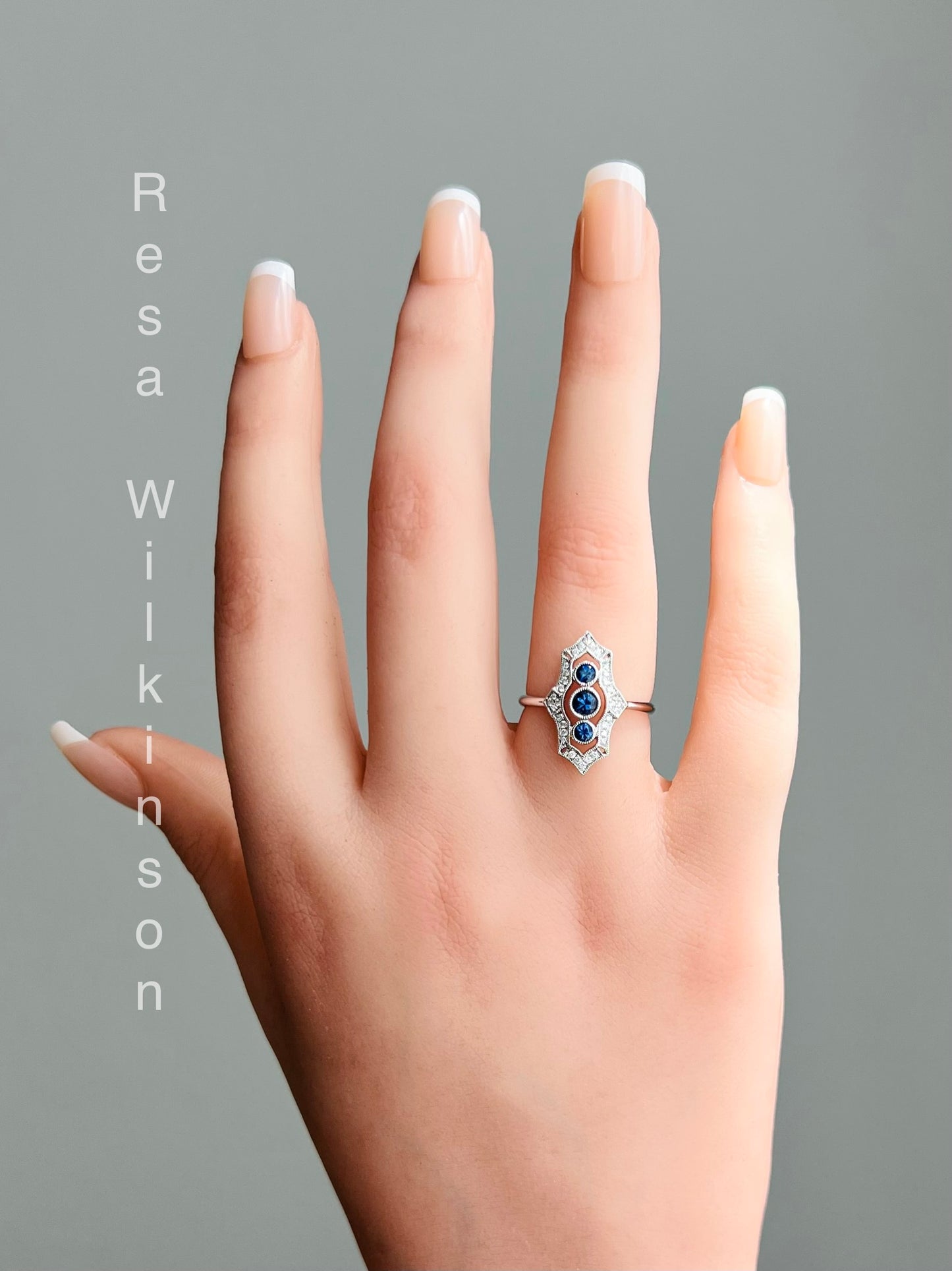 Blue Sapphire and Diamond Vintage Inspired Ring