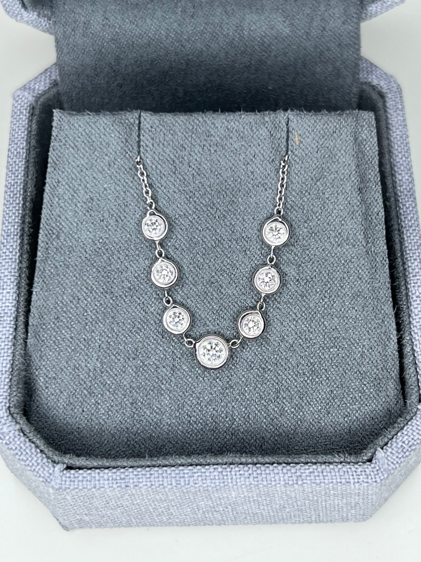 Bezel Set Diamond Graduated Station Necklace 18k White 0.50 Carats