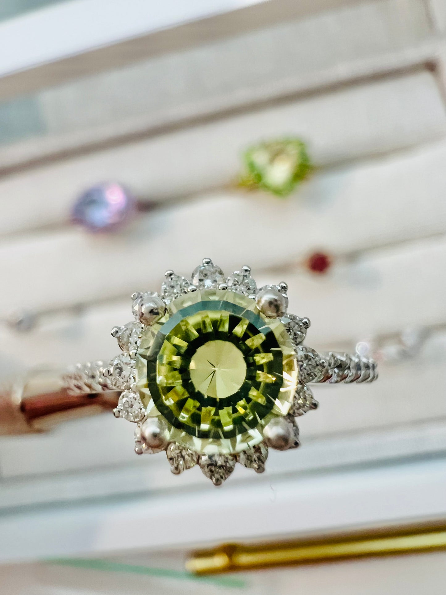 Chrysoberyl and Diamond Halo Engagement