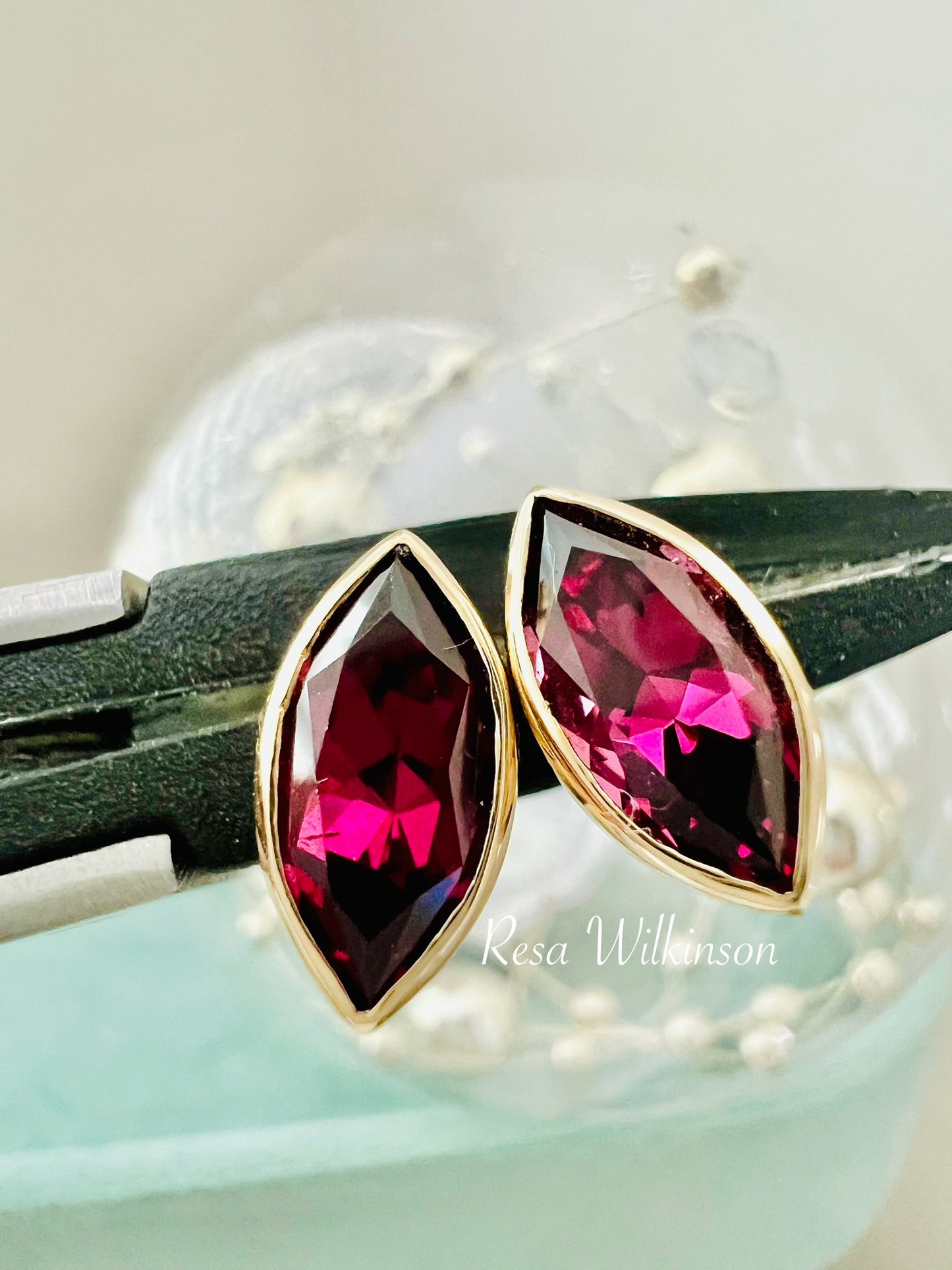 Statement Rubellite Tourmaline Bezel Set Stud Earrings 1.70 Carats 14k Gold