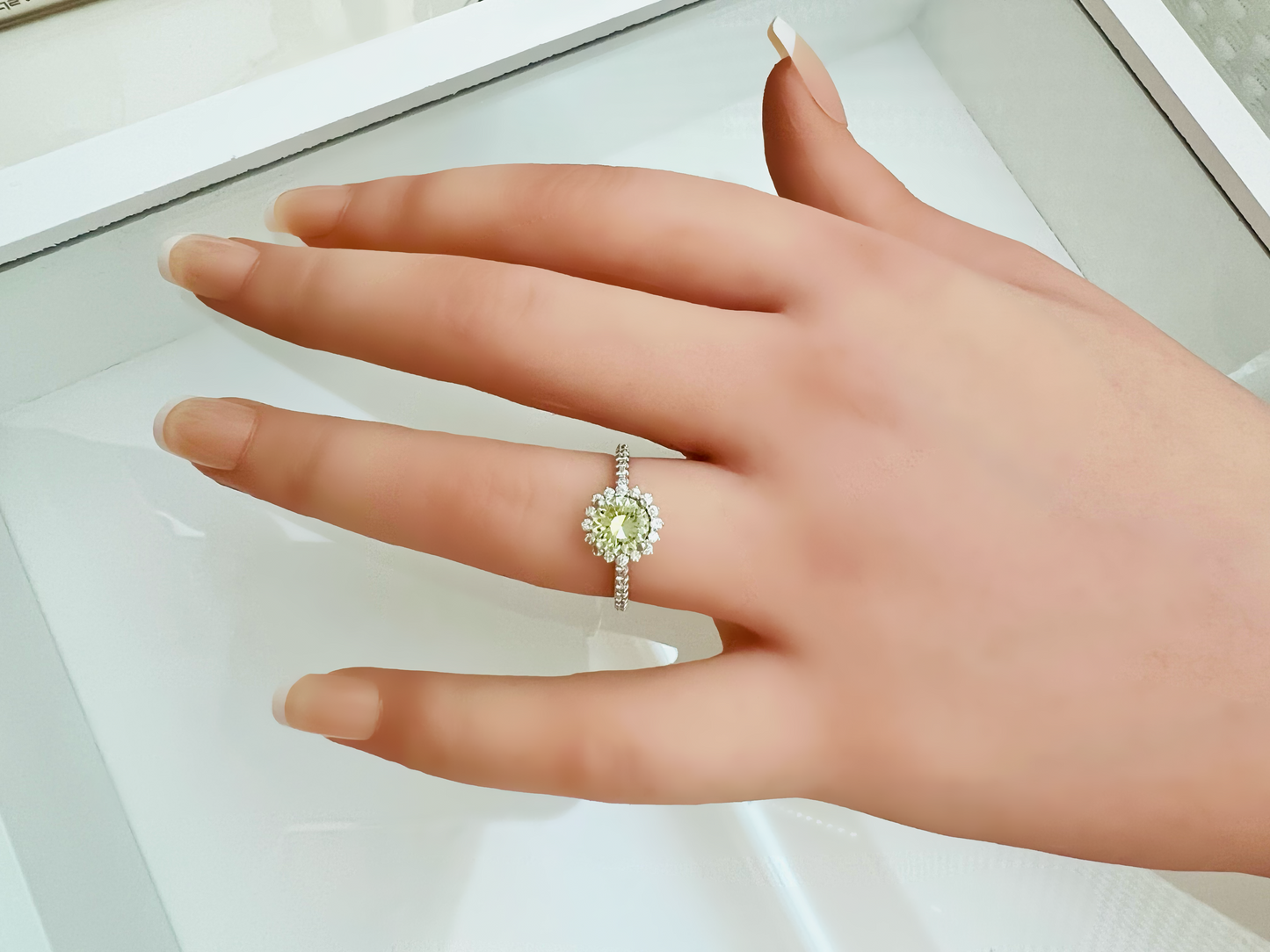 Chrysoberyl and Diamond Halo Engagement