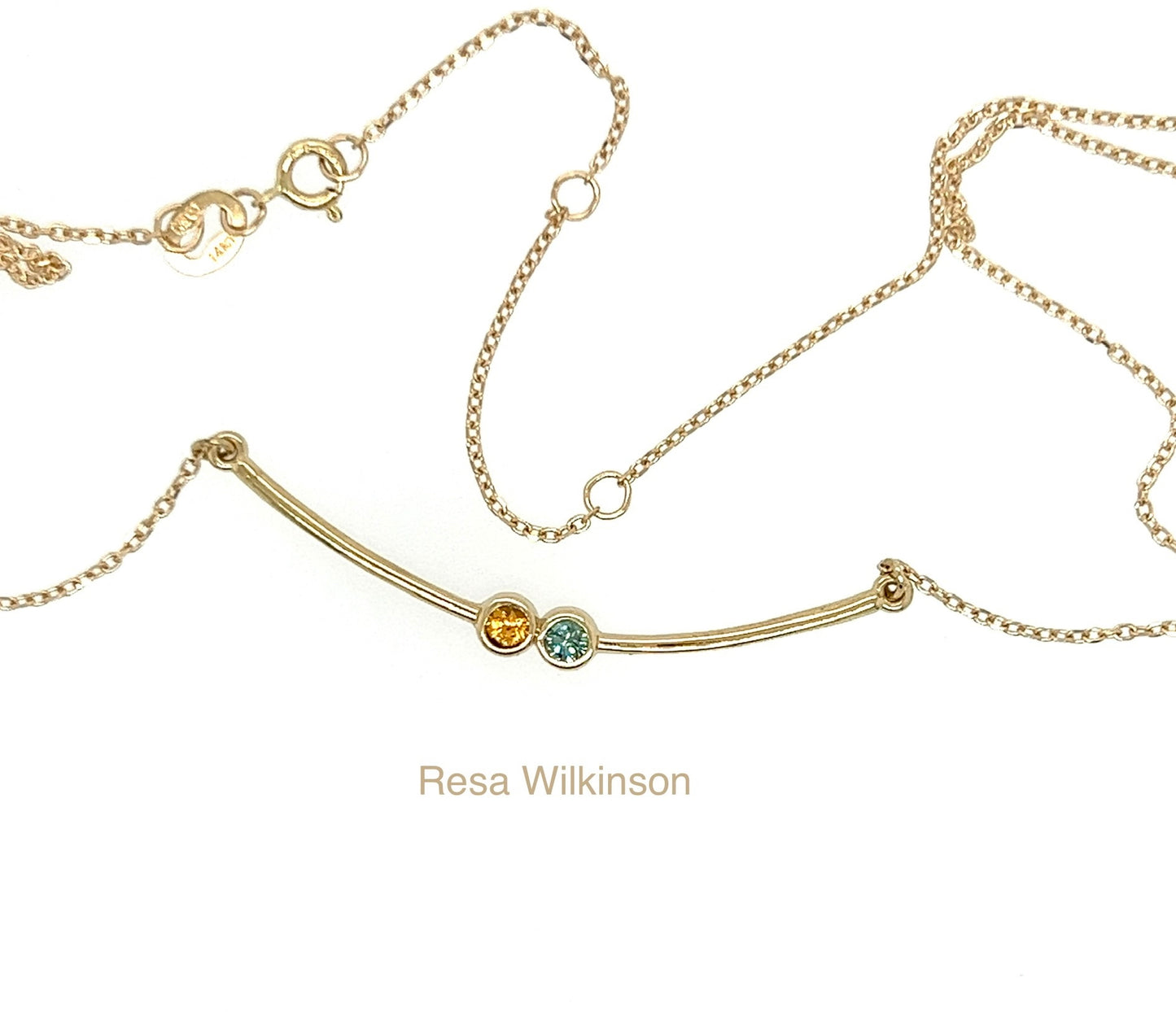 Blue Diamond Yellow Sapphire Bar Necklace 14k