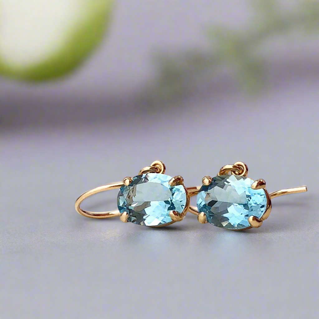 Mozambique Aquamarine East West Earrings Rare Gemstones