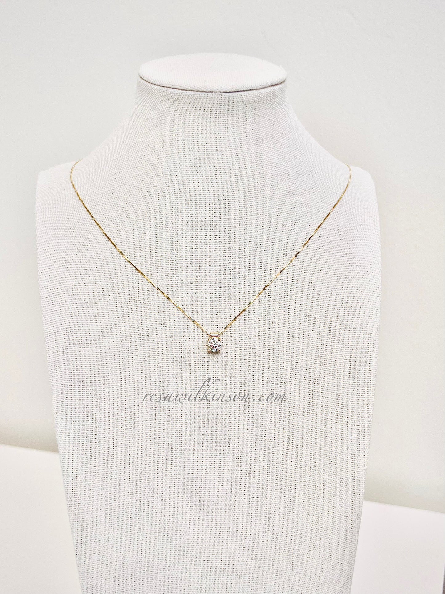 Natural Diamond Solitaire Necklace with Adjustable Gold Box Chain