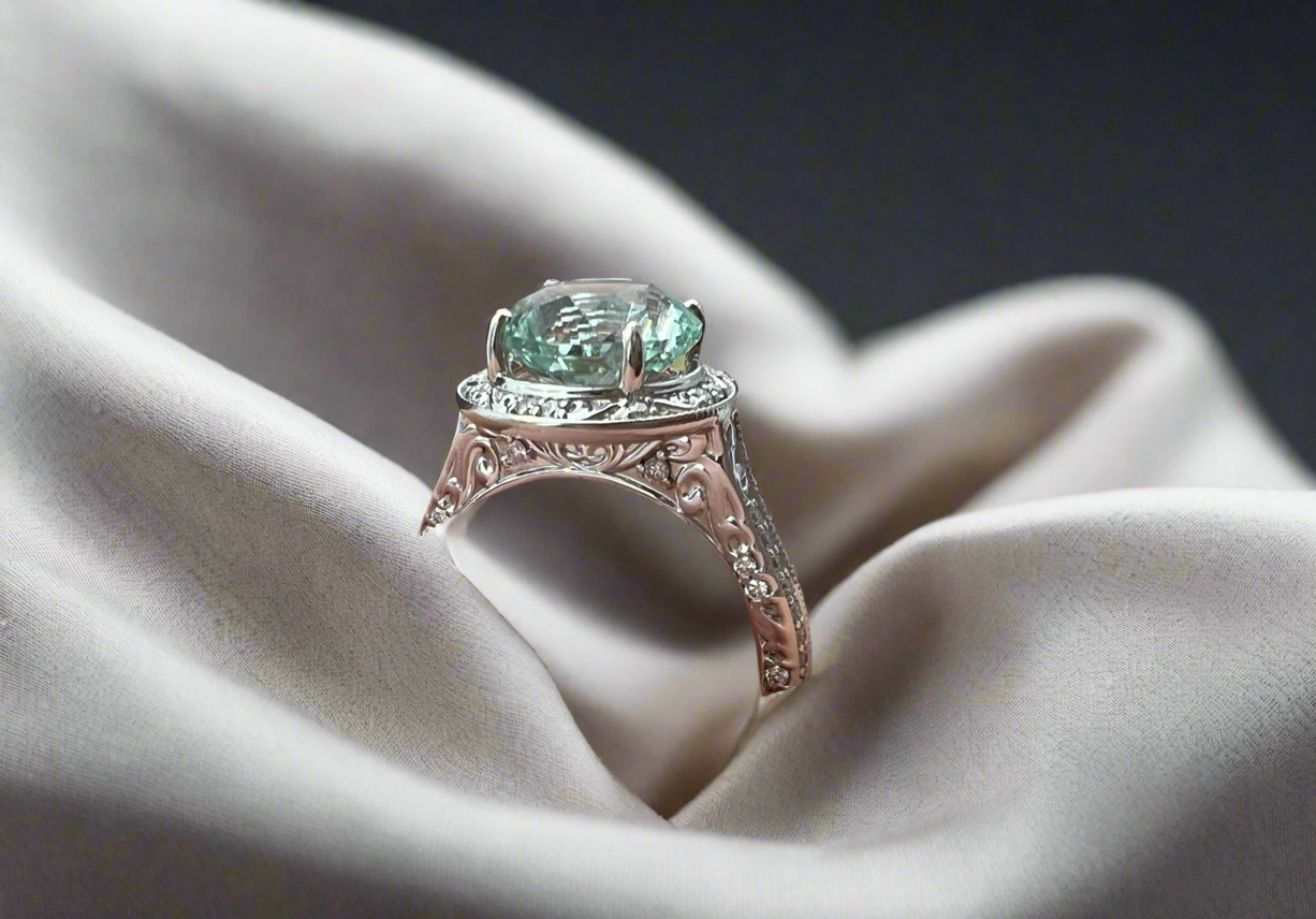 Sea Mist 2.88 Carat Blue Tourmaline and Diamond Ring White Gold