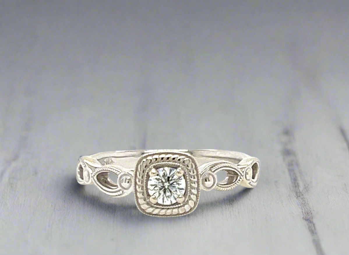 Vintage Inspired Natural Diamond Engagement Ring AGS Certified