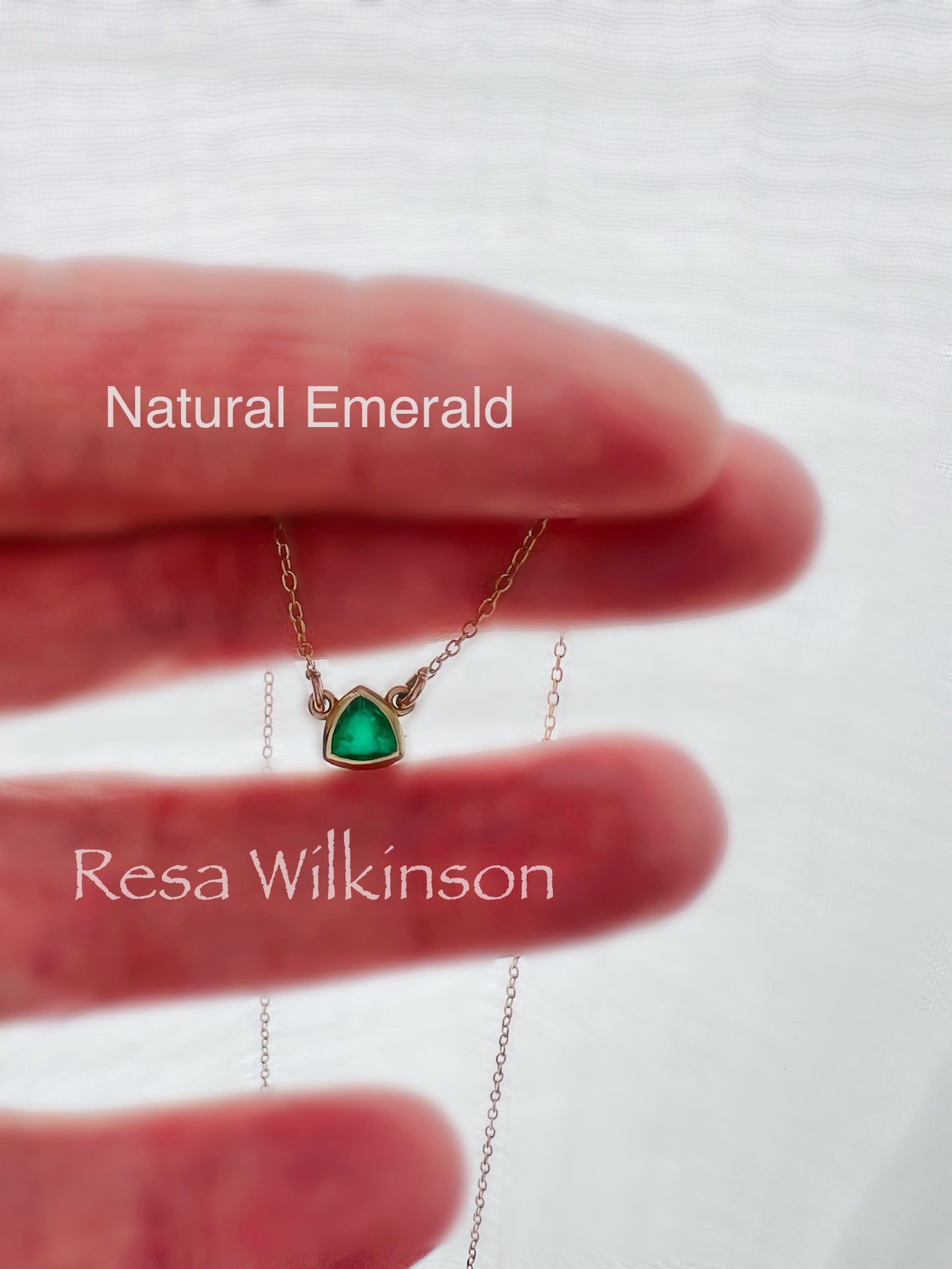 Emerald Solitaire Necklace 14k Yellow Gold Triangle Shape