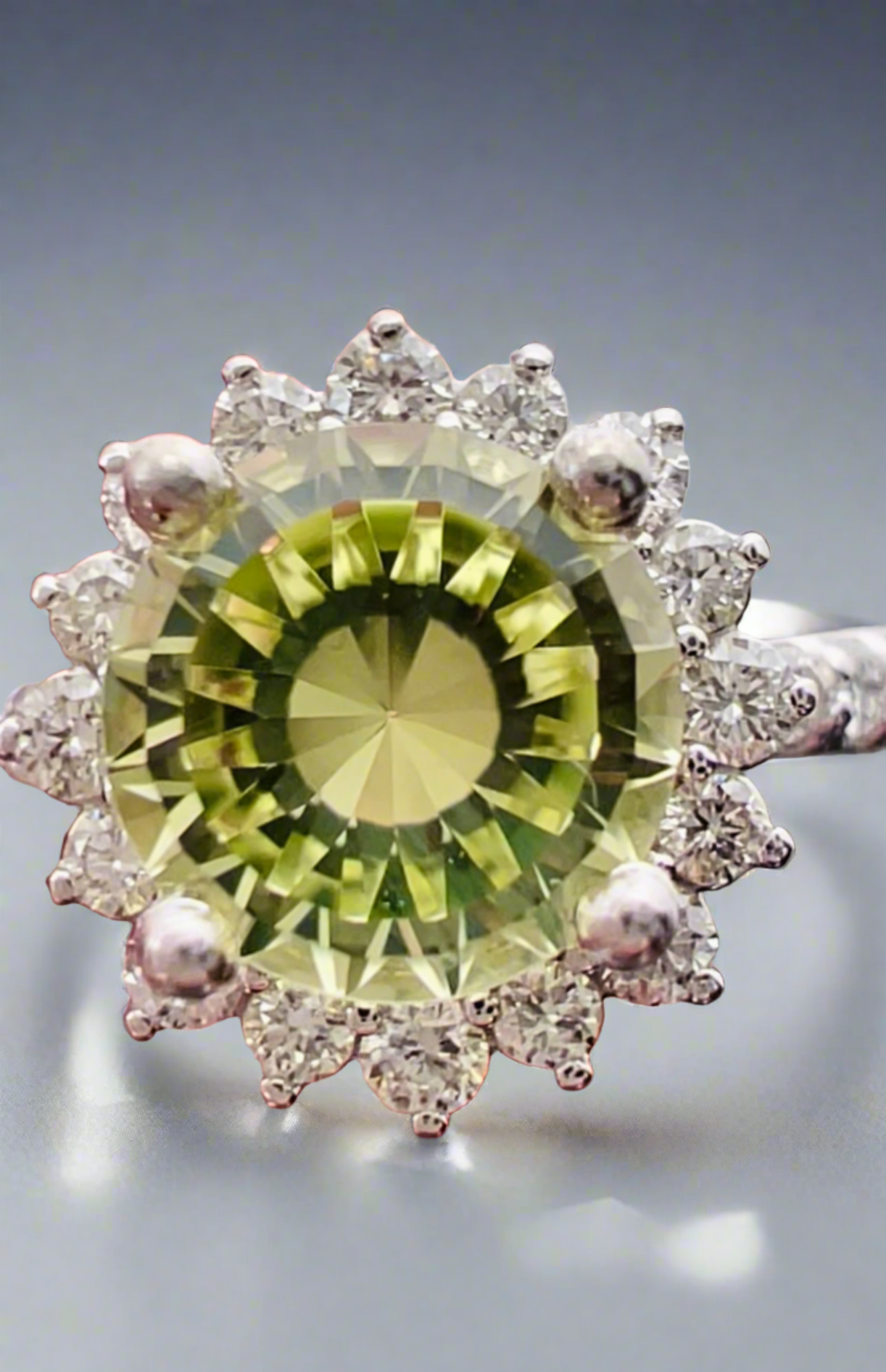 Chrysoberyl and Diamond Halo Engagement