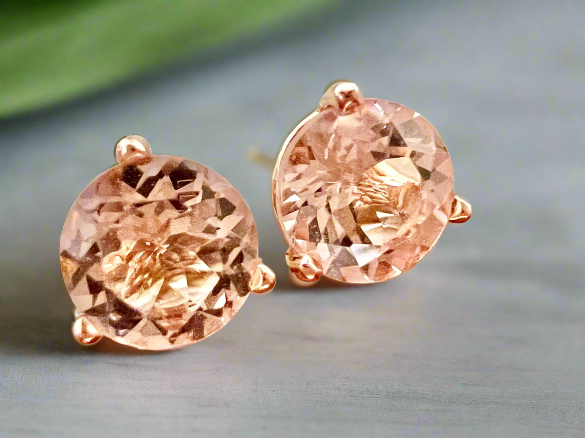 Morganite 1.51 Carat Martini Style Stud Earrings 18k Rose Gold