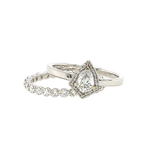 Pear Shape Diamond Shield Design Halo Engagement Ring