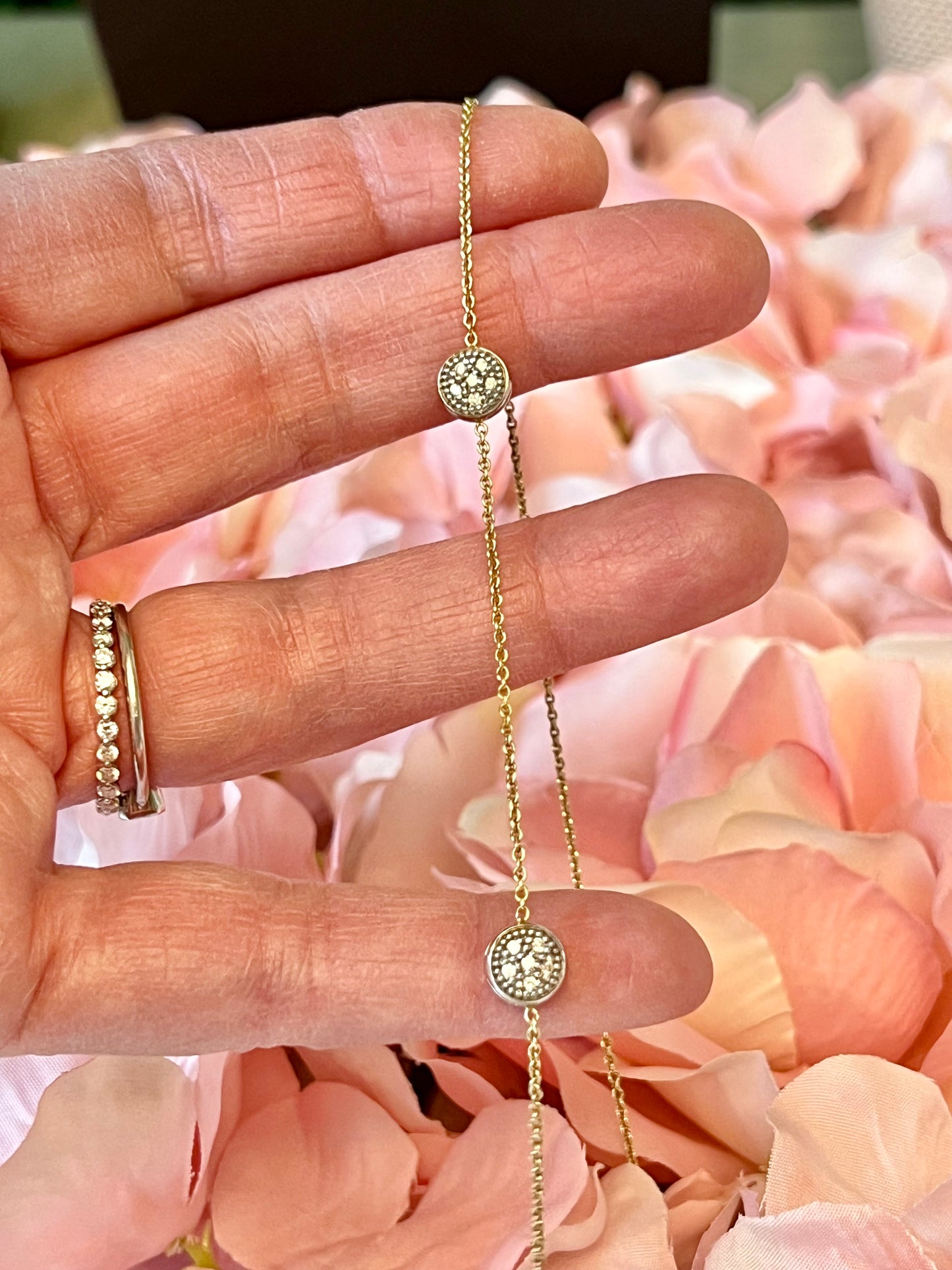 Double Sided Diamond Button Necklace 18k Two Tone