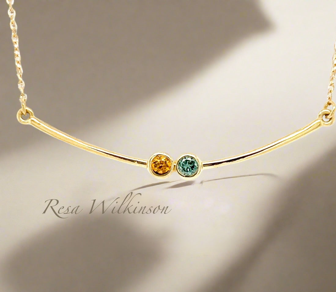 Blue Diamond Yellow Sapphire Bar Necklace 14k Gold