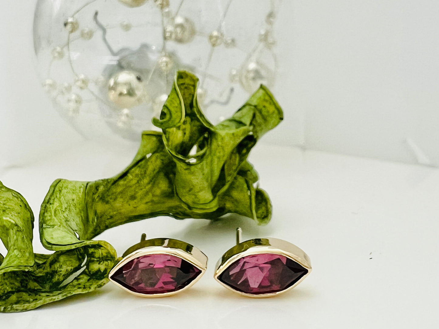 Statement Rubellite Tourmaline Bezel Set Stud Earrings 1.70 Carats 14k Gold