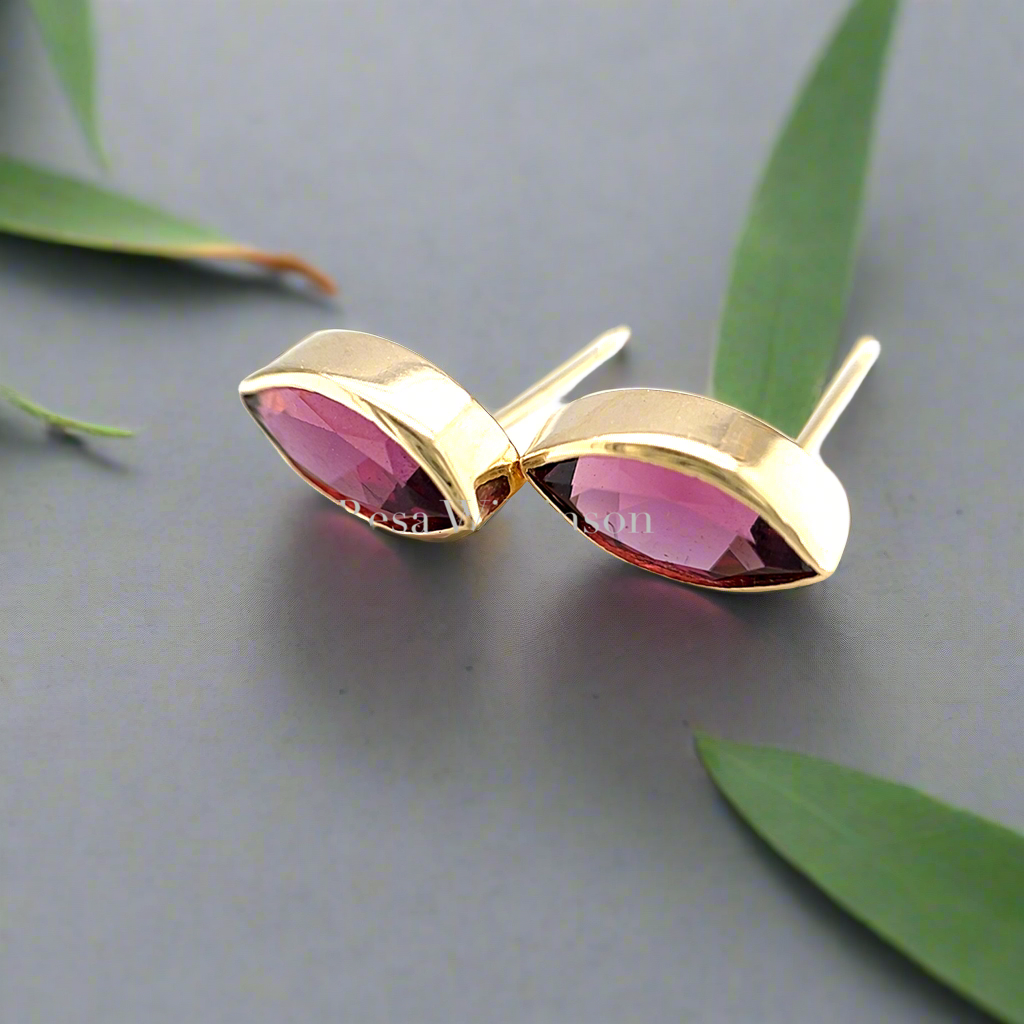 Statement Rubellite Tourmaline Bezel Set Stud Earrings 1.70 Carats 14k Gold