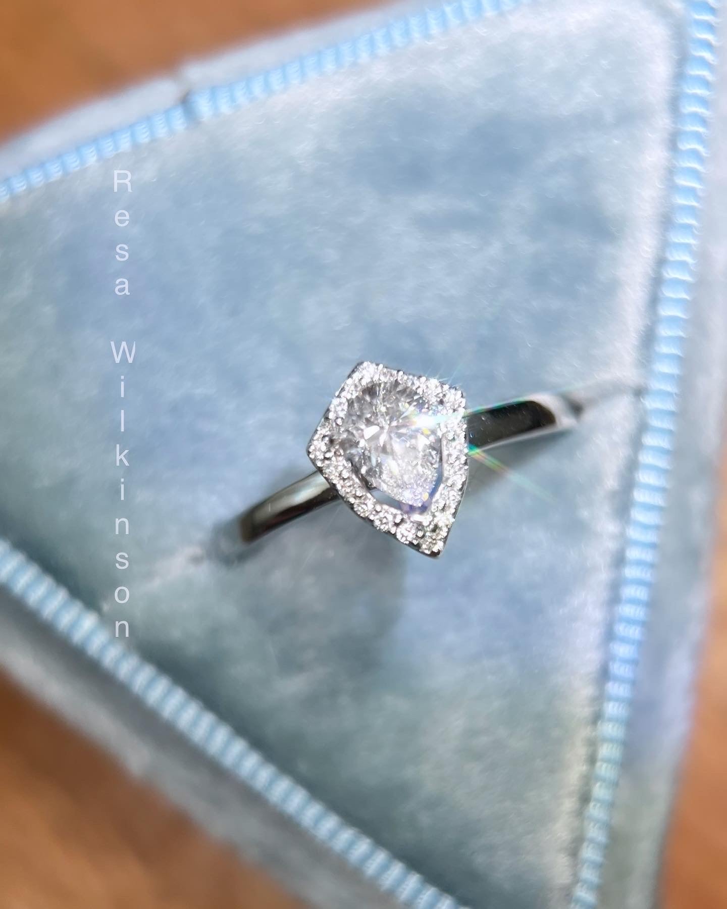 Pear Shape Diamond Shield Design Halo Engagement Ring