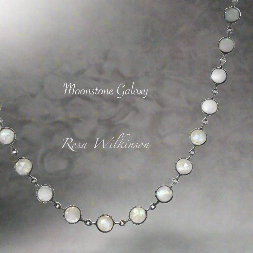 Rainbow Moonstone Black Gold Necklace