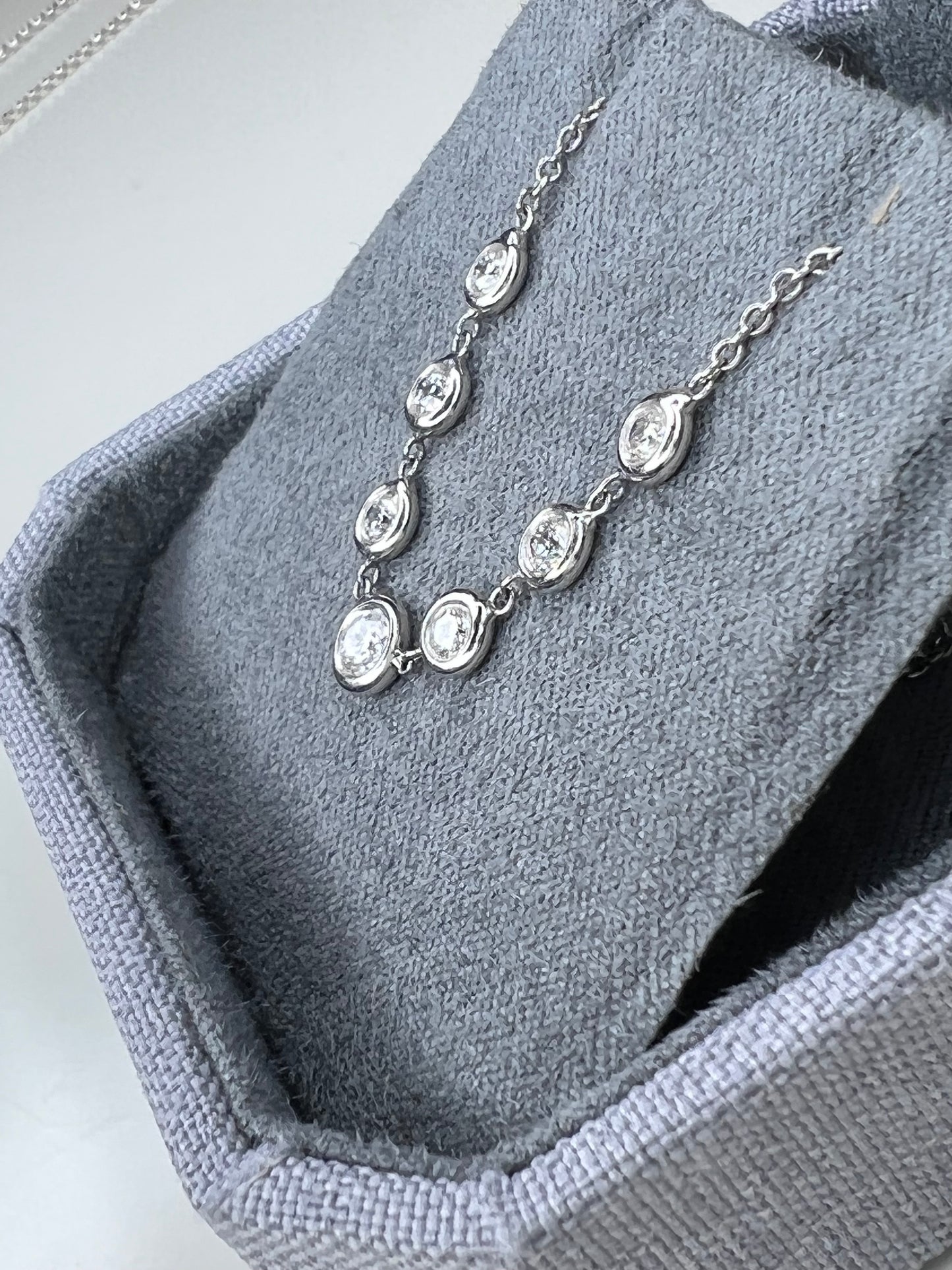 Bezel Set Diamond Graduated Station Necklace 18k White 0.50 Carats
