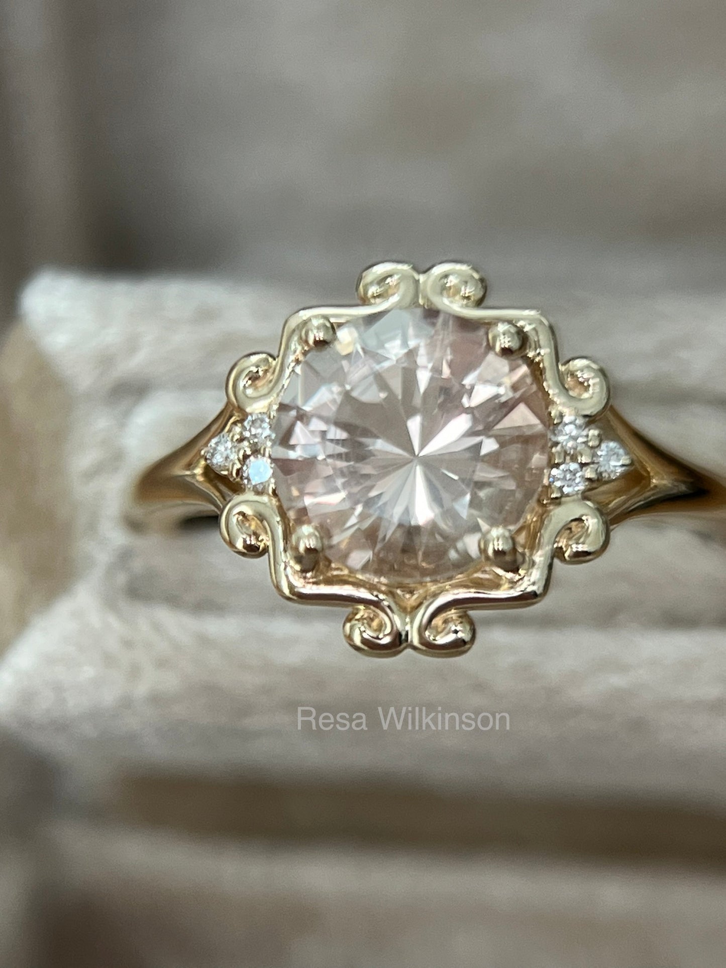 Oregon Sunstone and Diamond Ring Peach and Champagne Tones