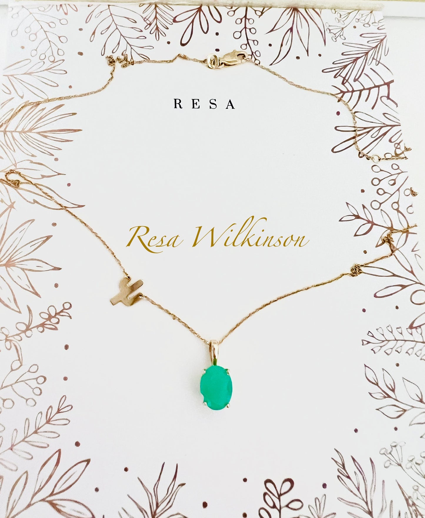 Chrysoprase and Gold Saguaro Necklace