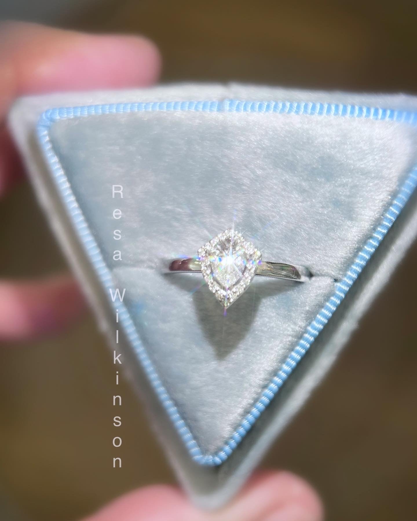 Pear Shape Diamond Shield Design Halo Engagement Ring