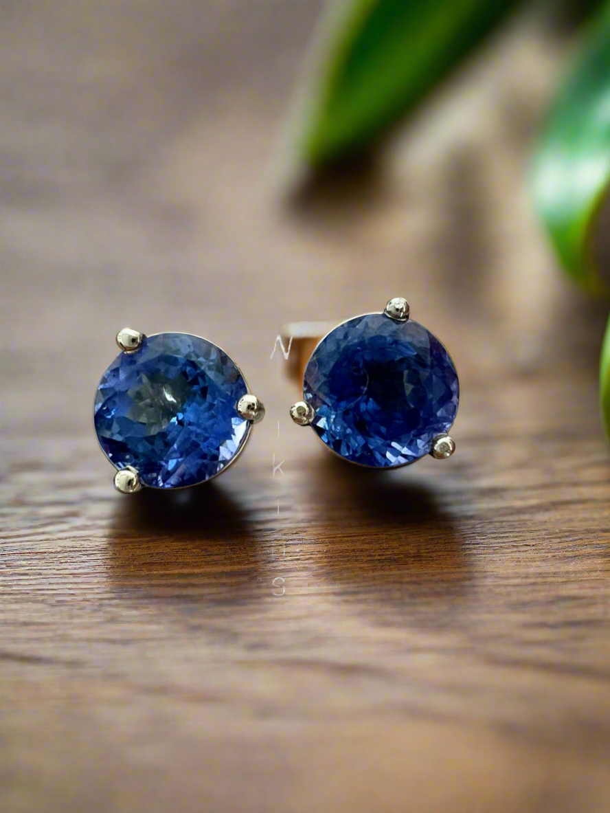 Tanzanite 3.24 Carat Stud Earrings 14k White