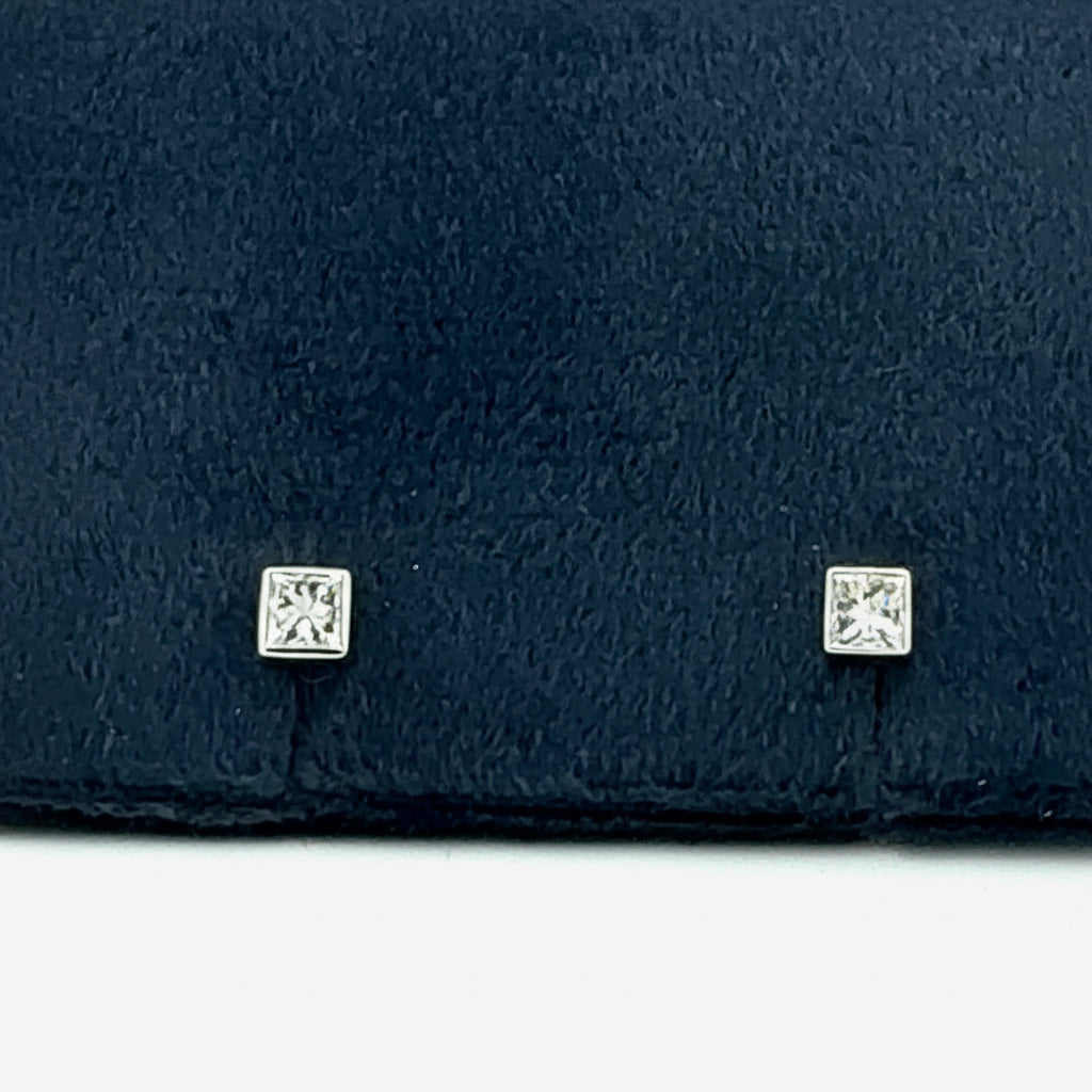 Square Princess Cut Diamond Stud Earrings 14k White 1/5 Carats