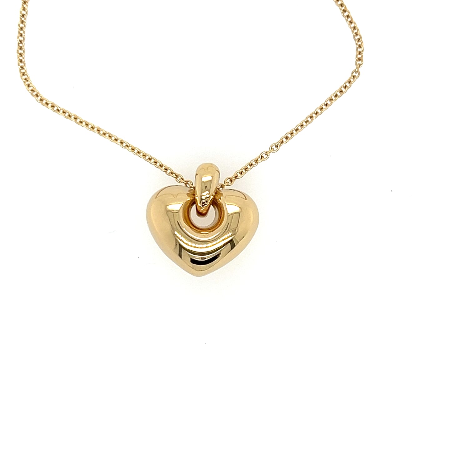 Gold Puff Heart Shaped Necklace 14k Yellow Gold