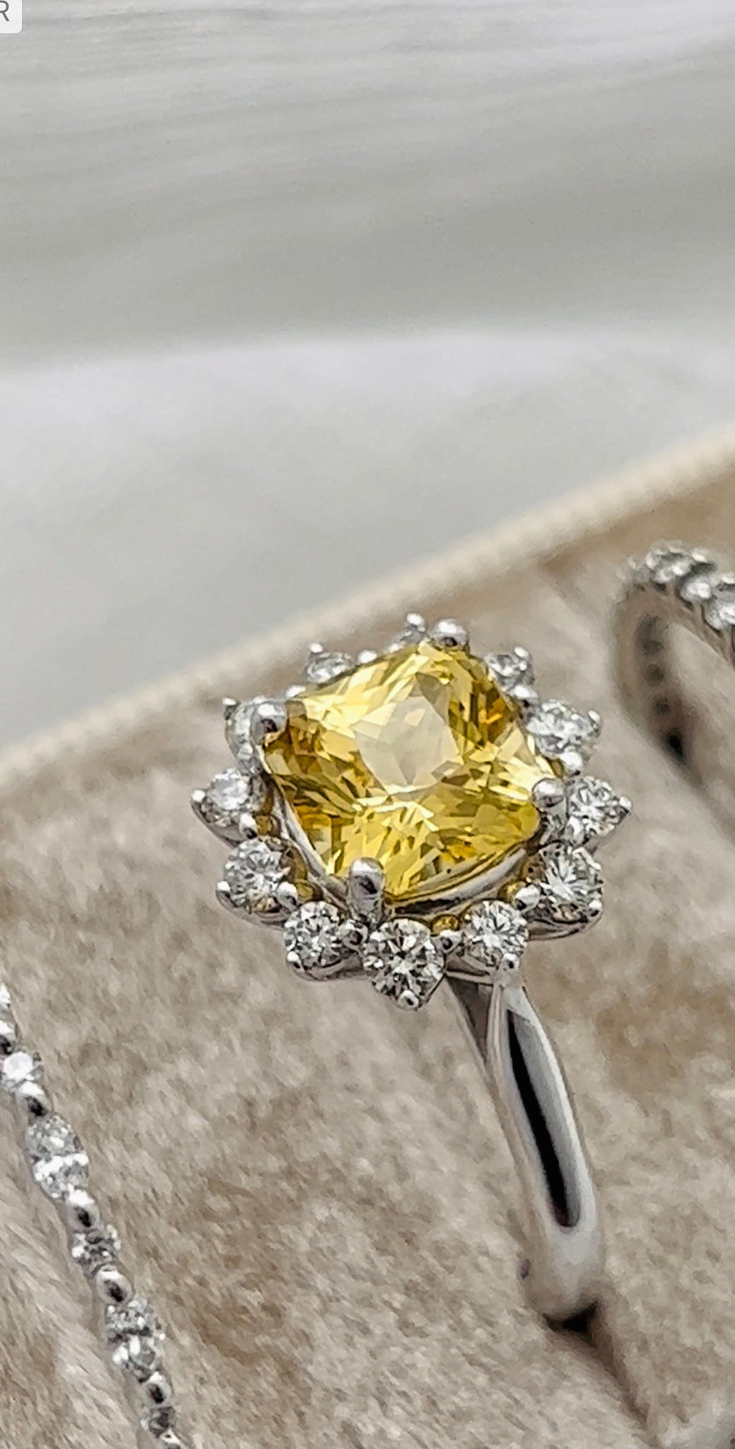 Yellow Sapphire Diamond Halo Ring 2.06 Carat