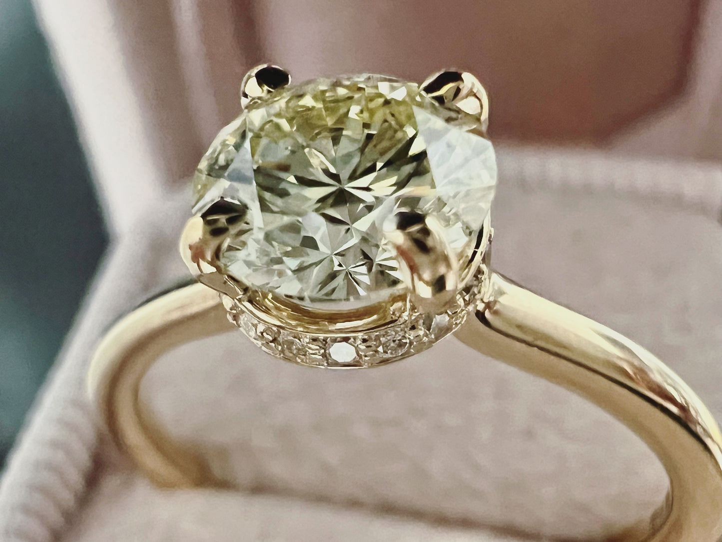 Champagne on Ice Hidden Halo Diamond Engagement Ring 1.04 Carat