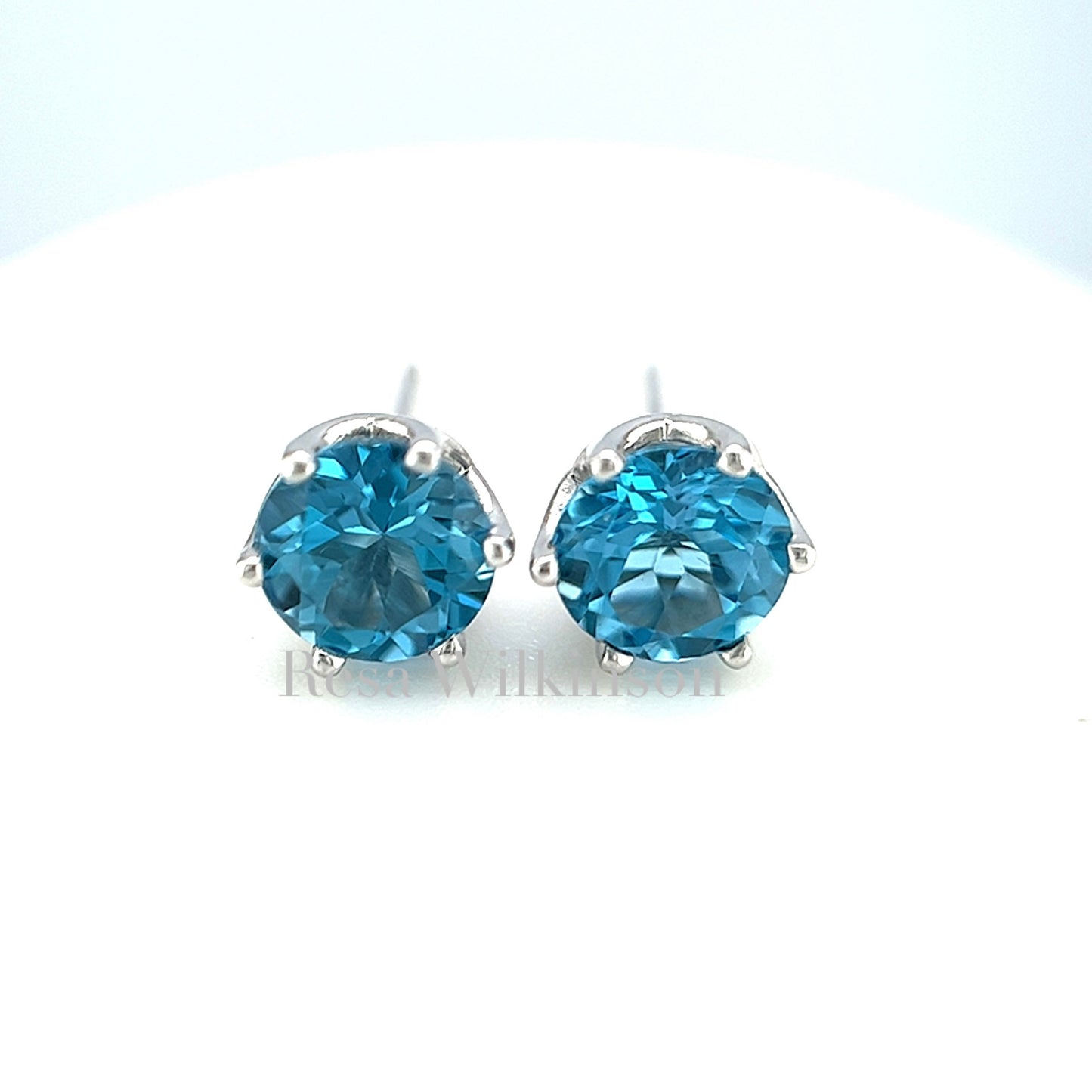 Swiss Blue Topaz Stud Earrings 14k White