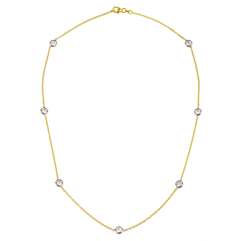 Diamond 1.40 Carat Bezel Set Necklace 18k Two Tone