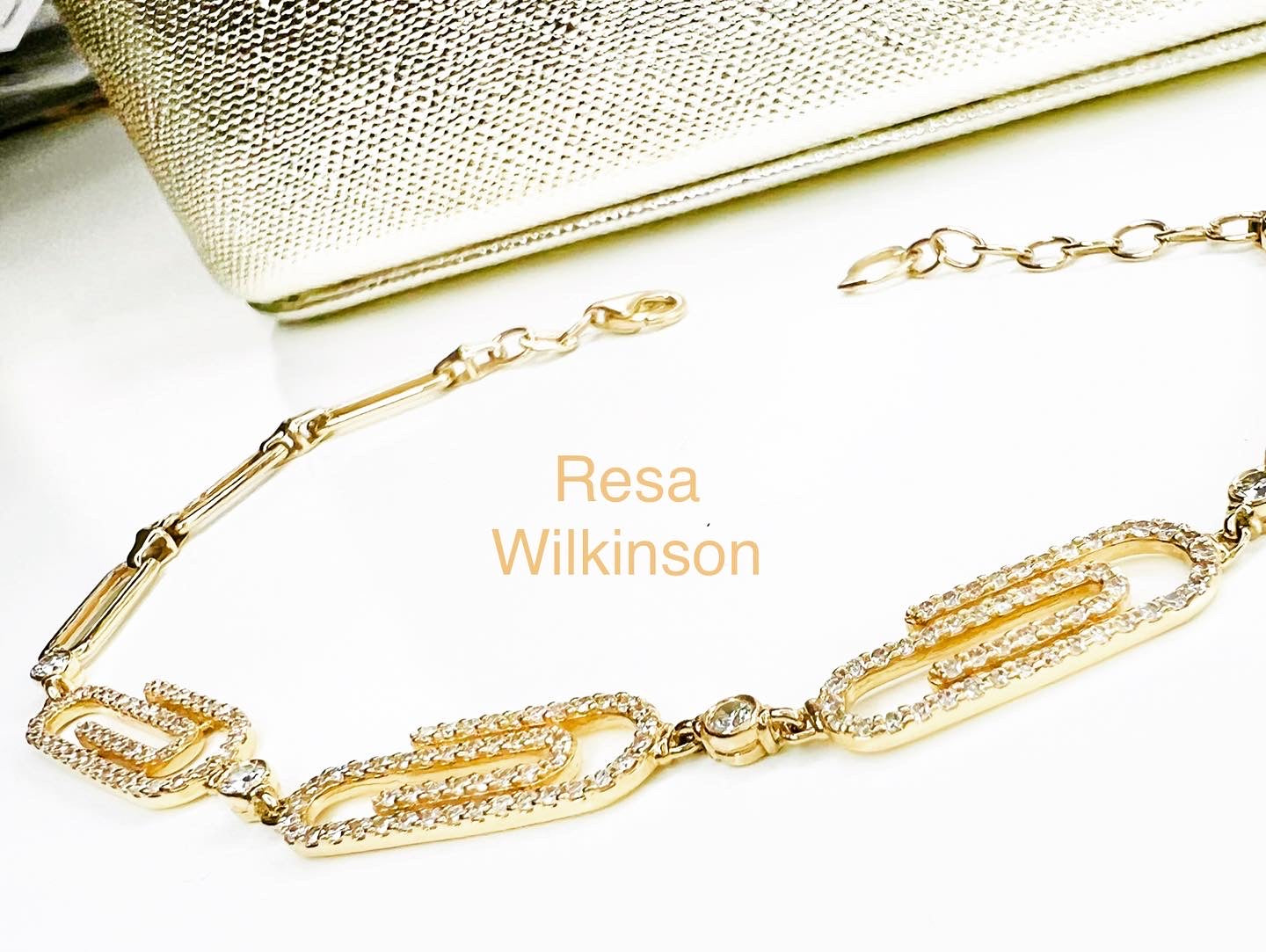 Diamond 0.92 Carat Weight Paper Clip Bracelet 14k