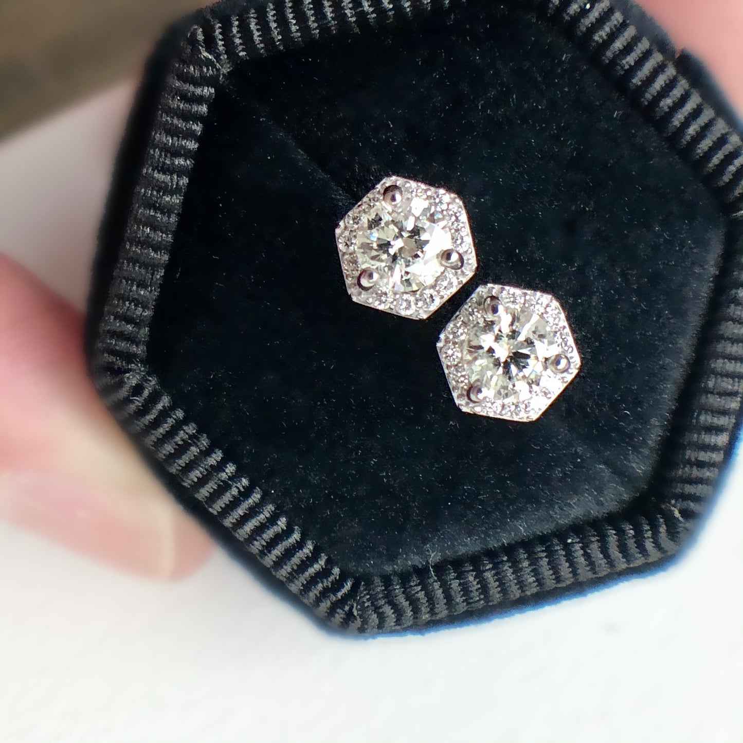 Hexagonal Diamond Stud Earrings