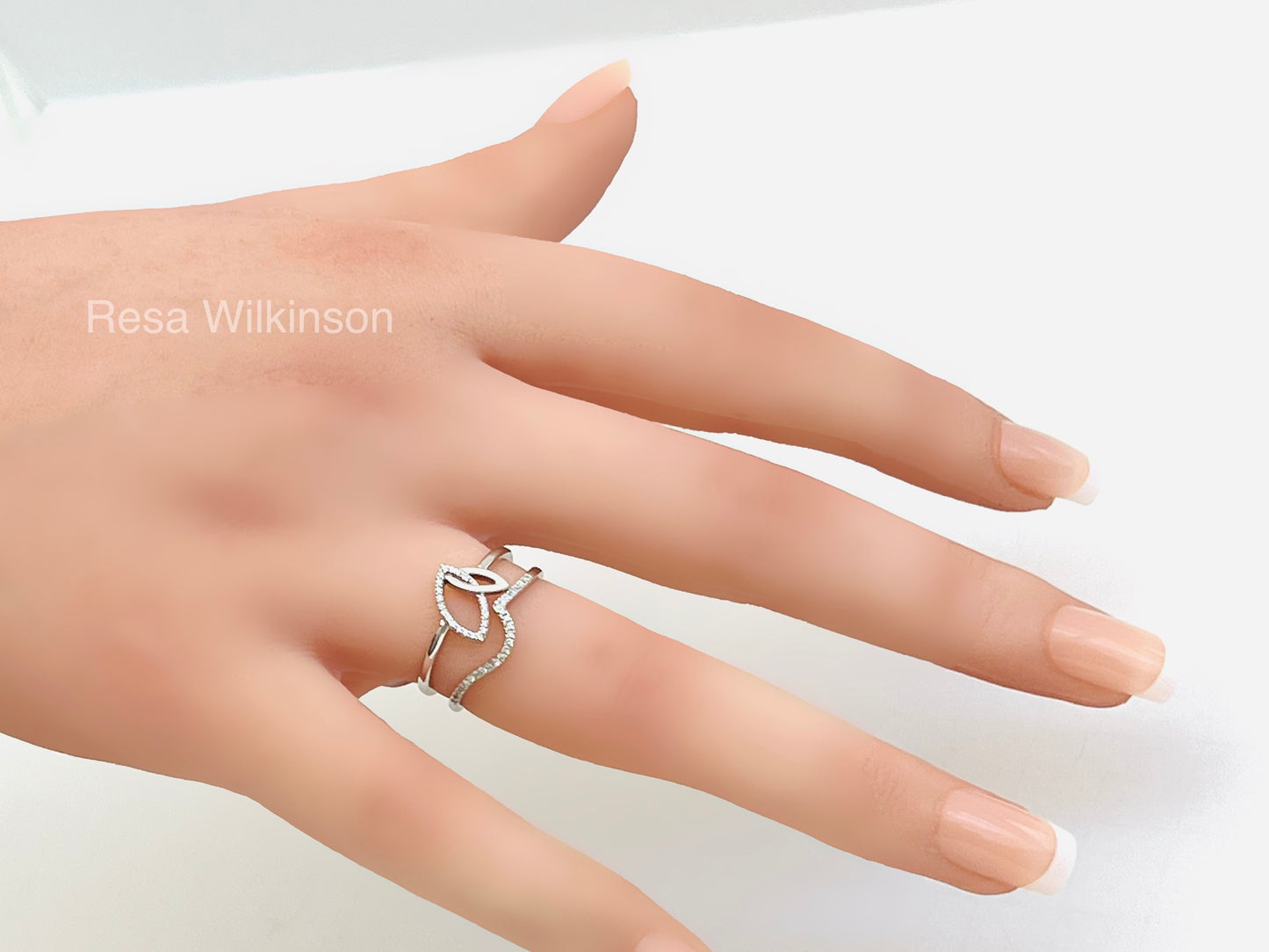 Diamond Two Leaf Ring White Gold