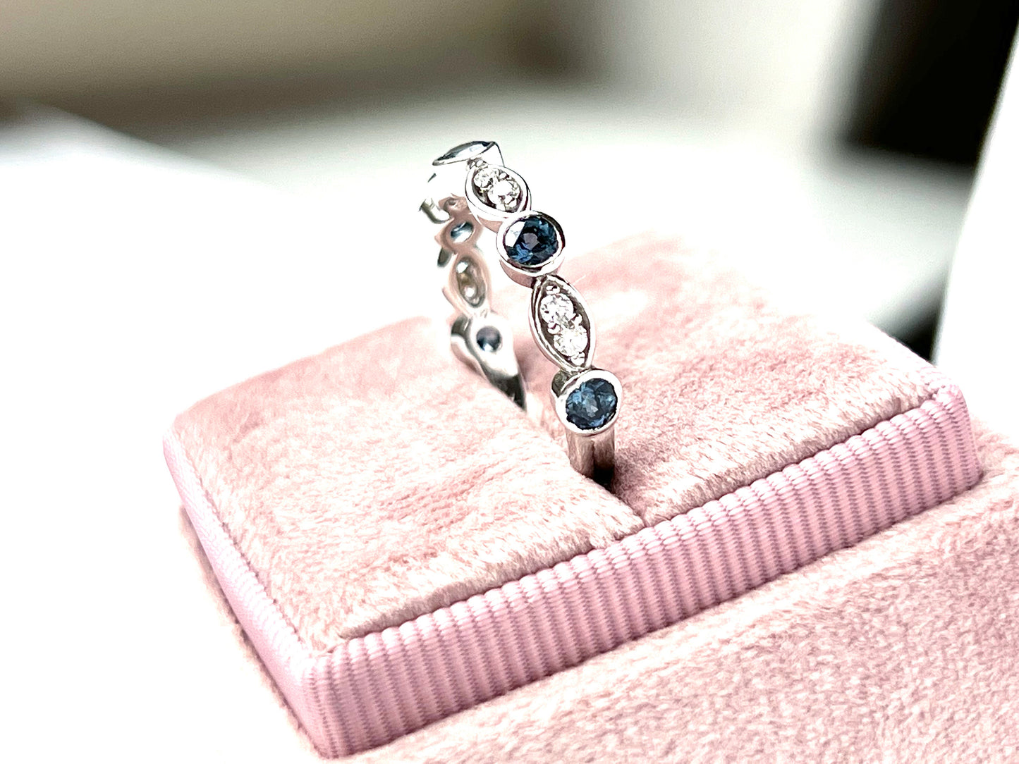 Malawi Denim Blue Sapphire and Diamond Platinum Band
