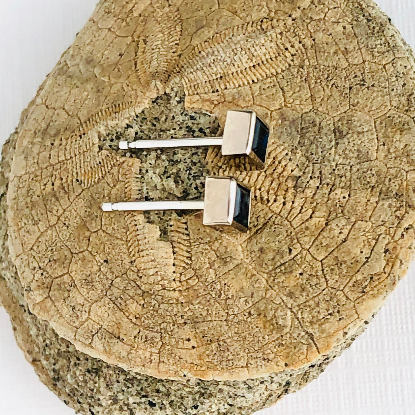 Princess Cut Blue Sapphire Studs