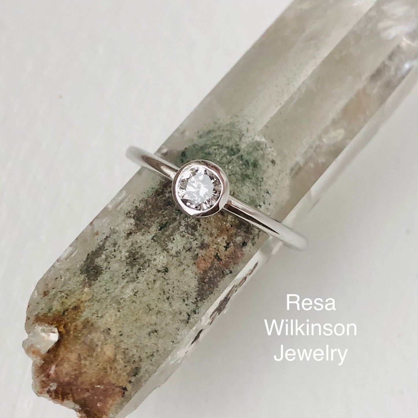 Grey Natural Diamond Solitaire Bezel Set Ring