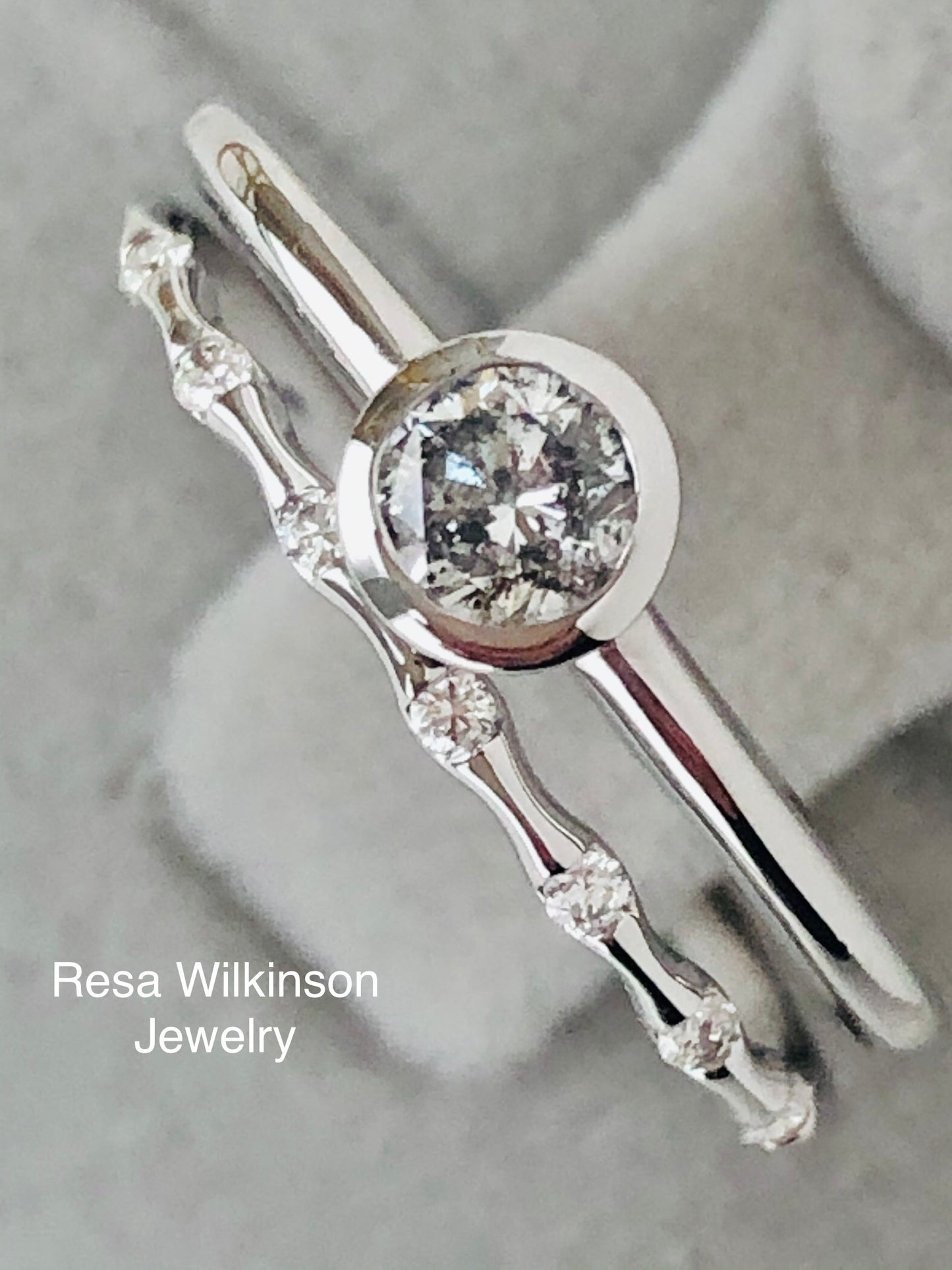Natural Grey Diamond Solitaire Bezel Set Ring