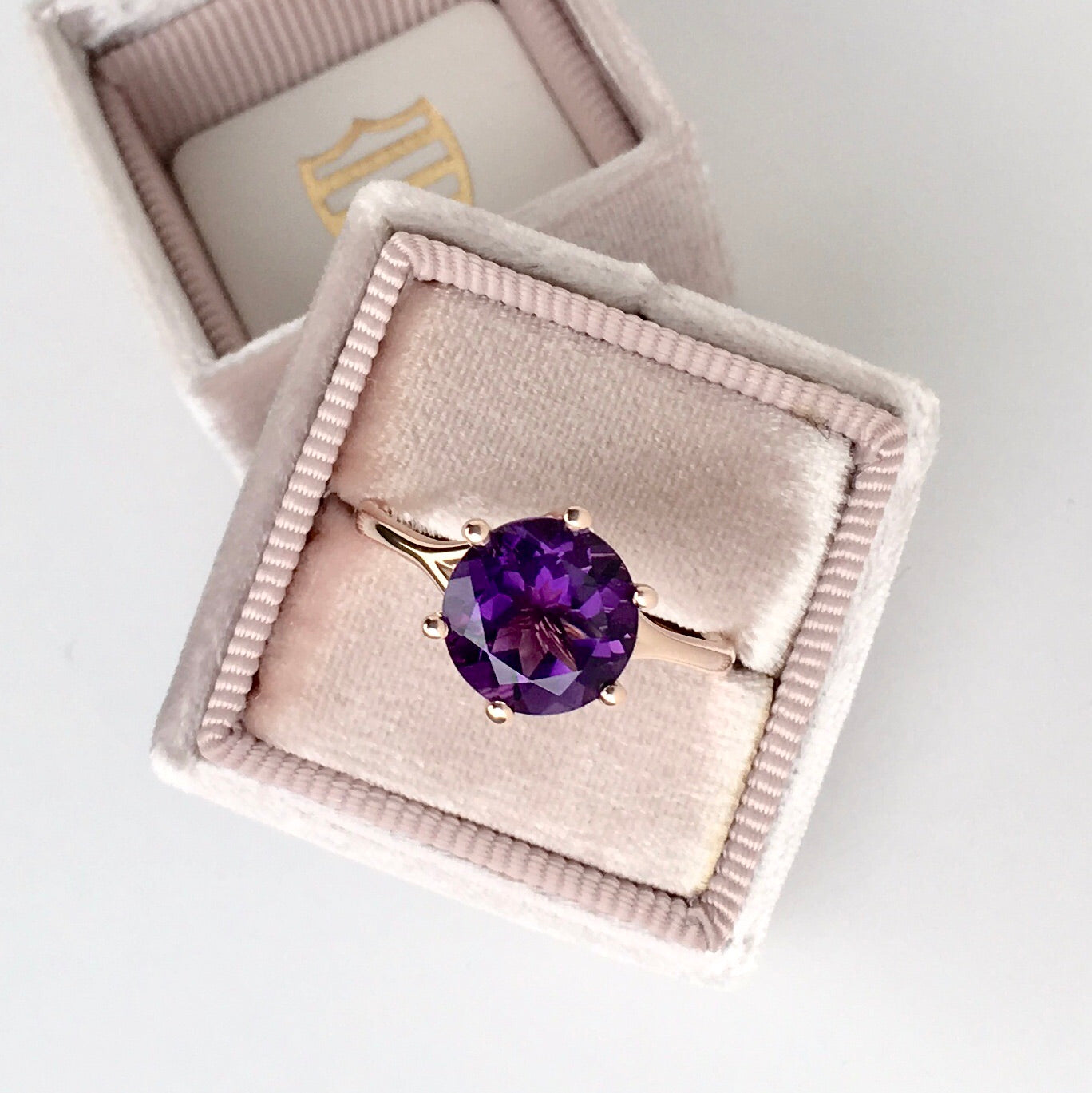 Natural Amethyst 2.56 Carat Rose Gold Six Prong Ring