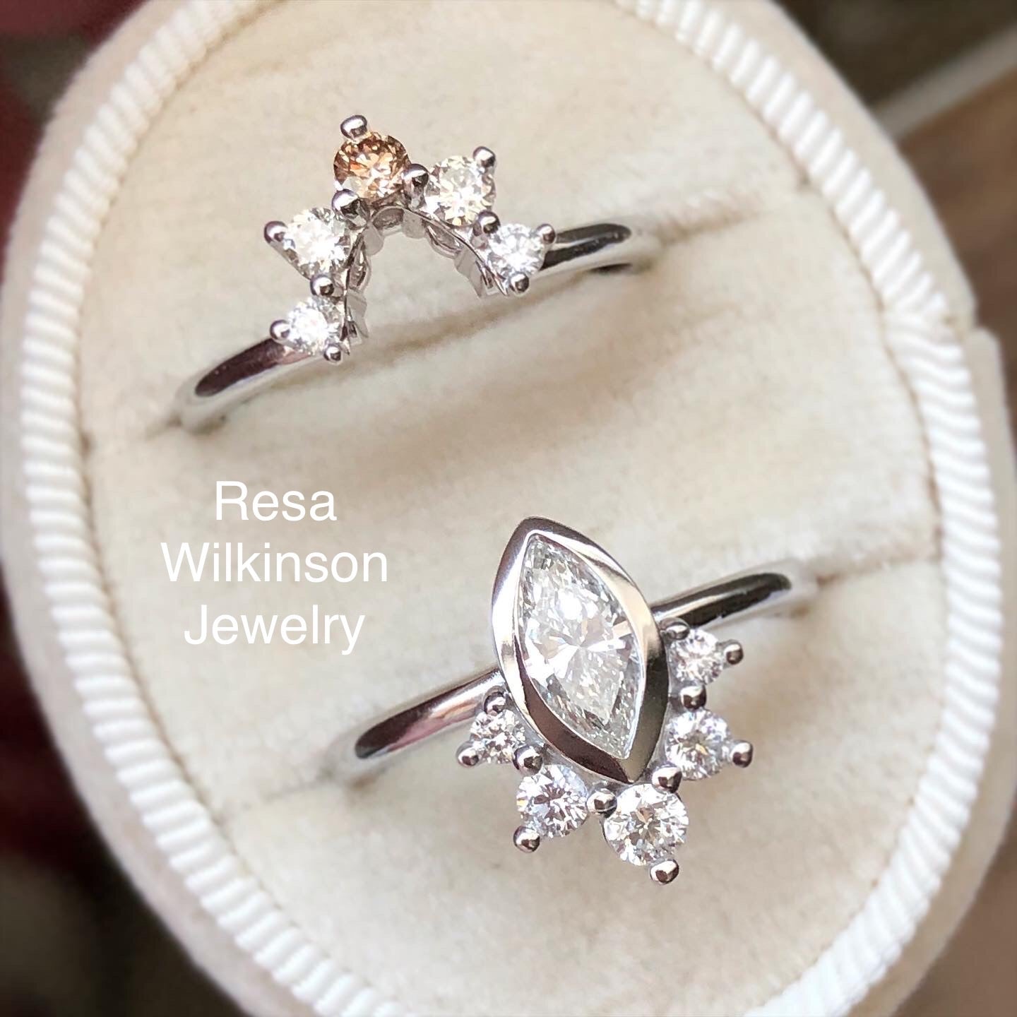Marquise Diamond Halo Engagement and Matching Diamond Band Ombre Style Halo 0.97 Total Set Carat Weight
