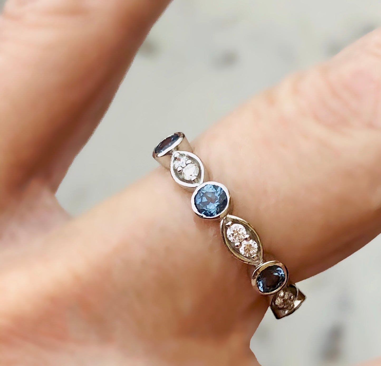 Malawi Denim Blue Sapphire and Diamond Platinum Band