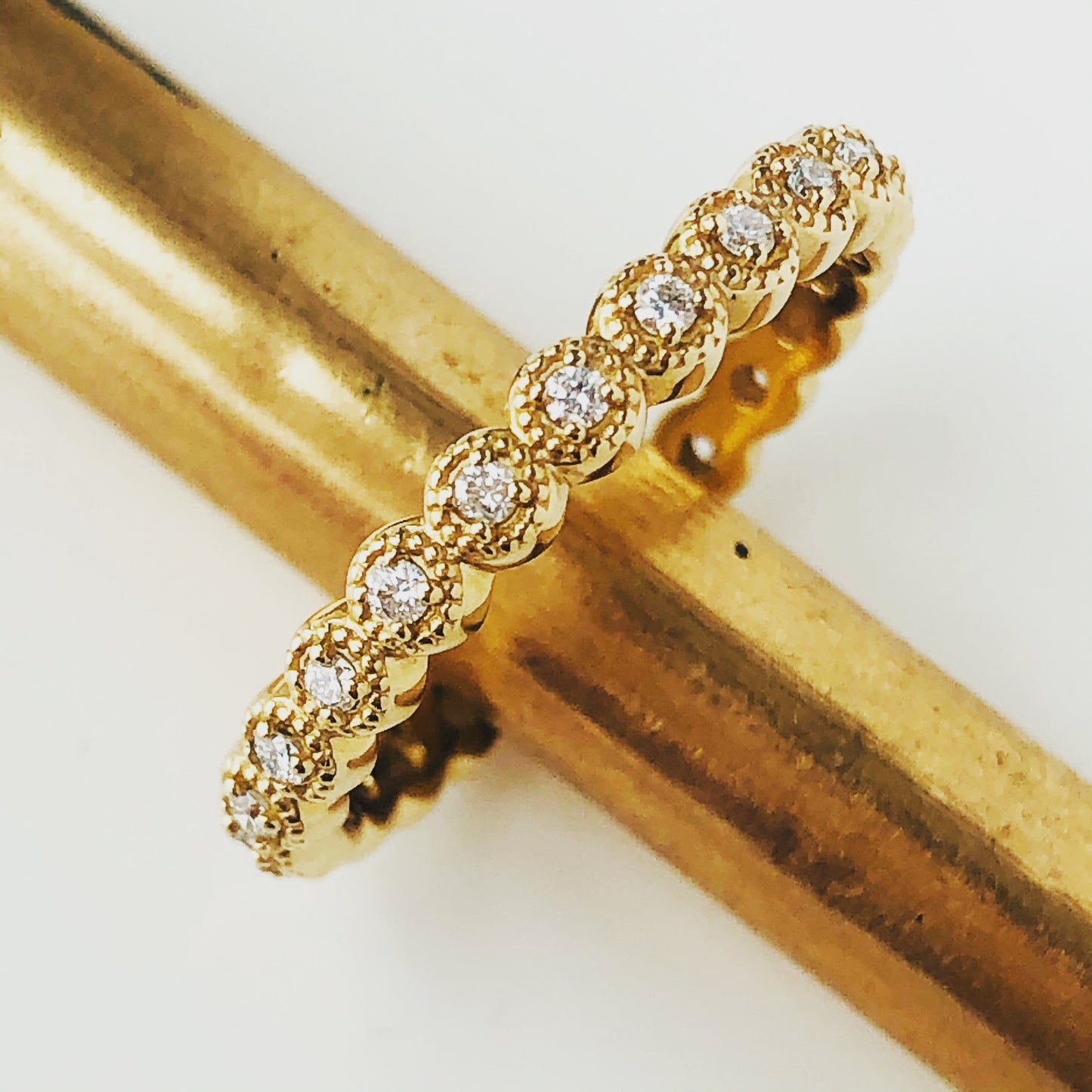 Diamond Milgrain Edge Eternity Band Vintage Inspired Yellow Gold