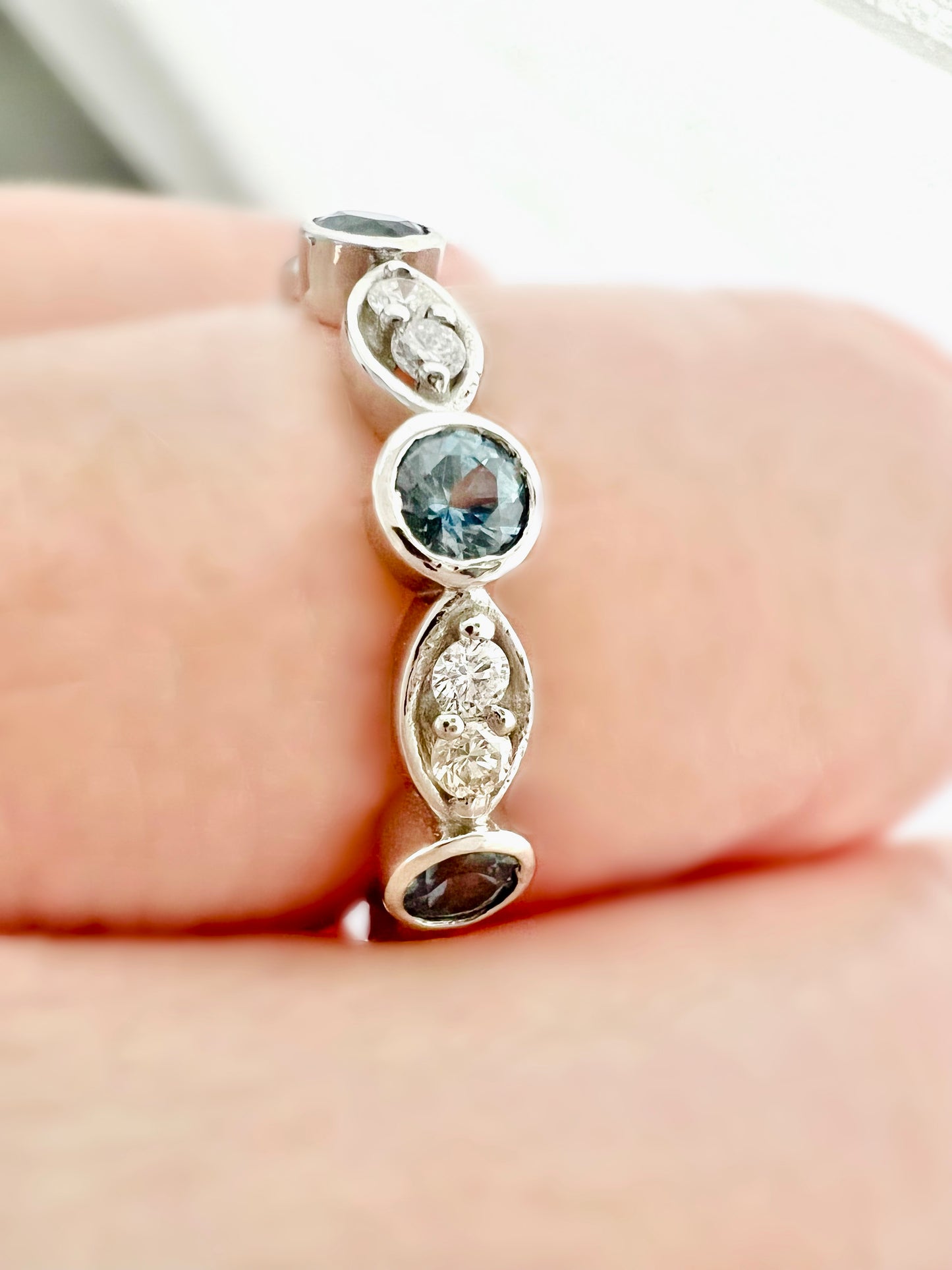 Malawi Denim Blue Sapphire and Diamond Platinum Band