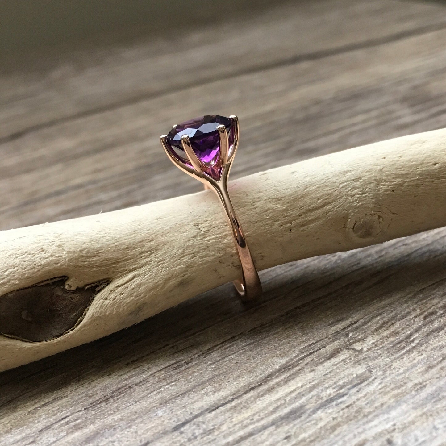 Natural Amethyst 2.56 Carat Rose Gold Six Prong Ring