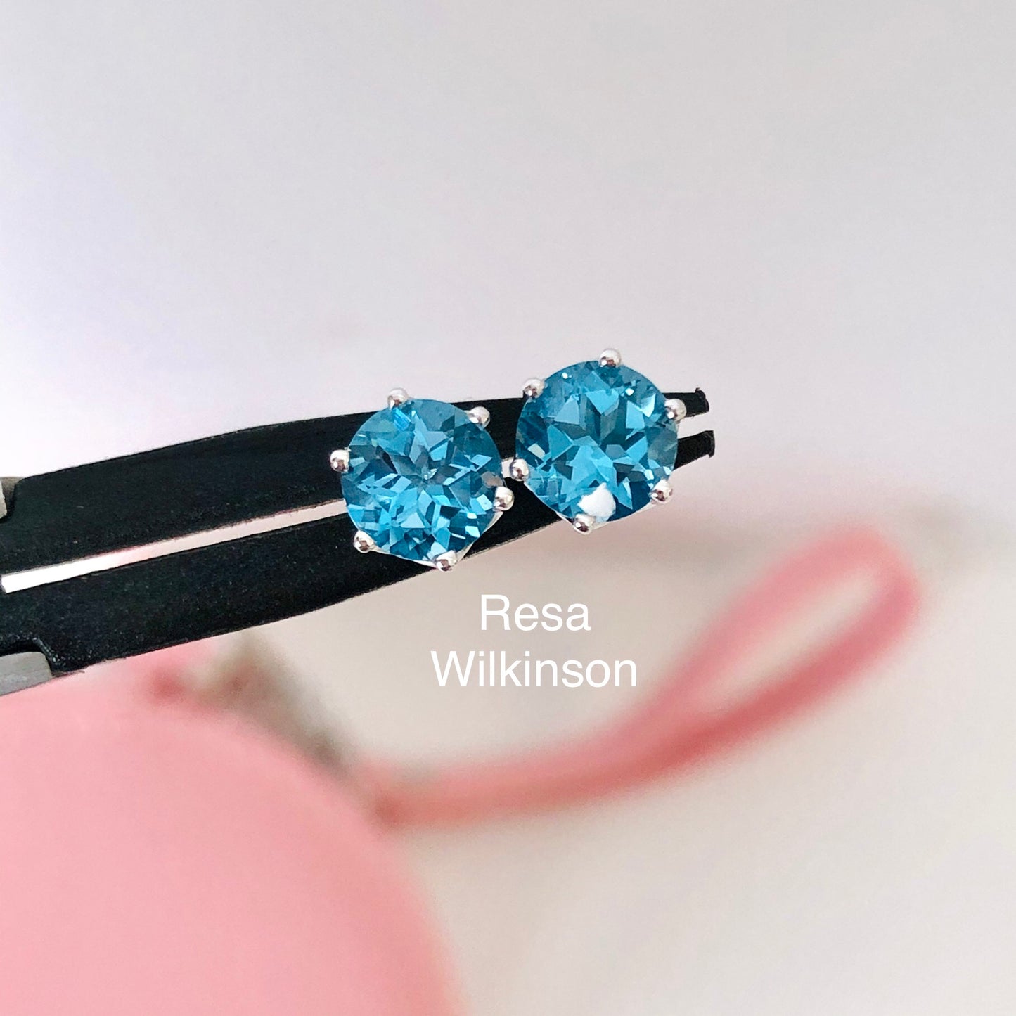 Swiss Blue Topaz Stud Earrings 14k White
