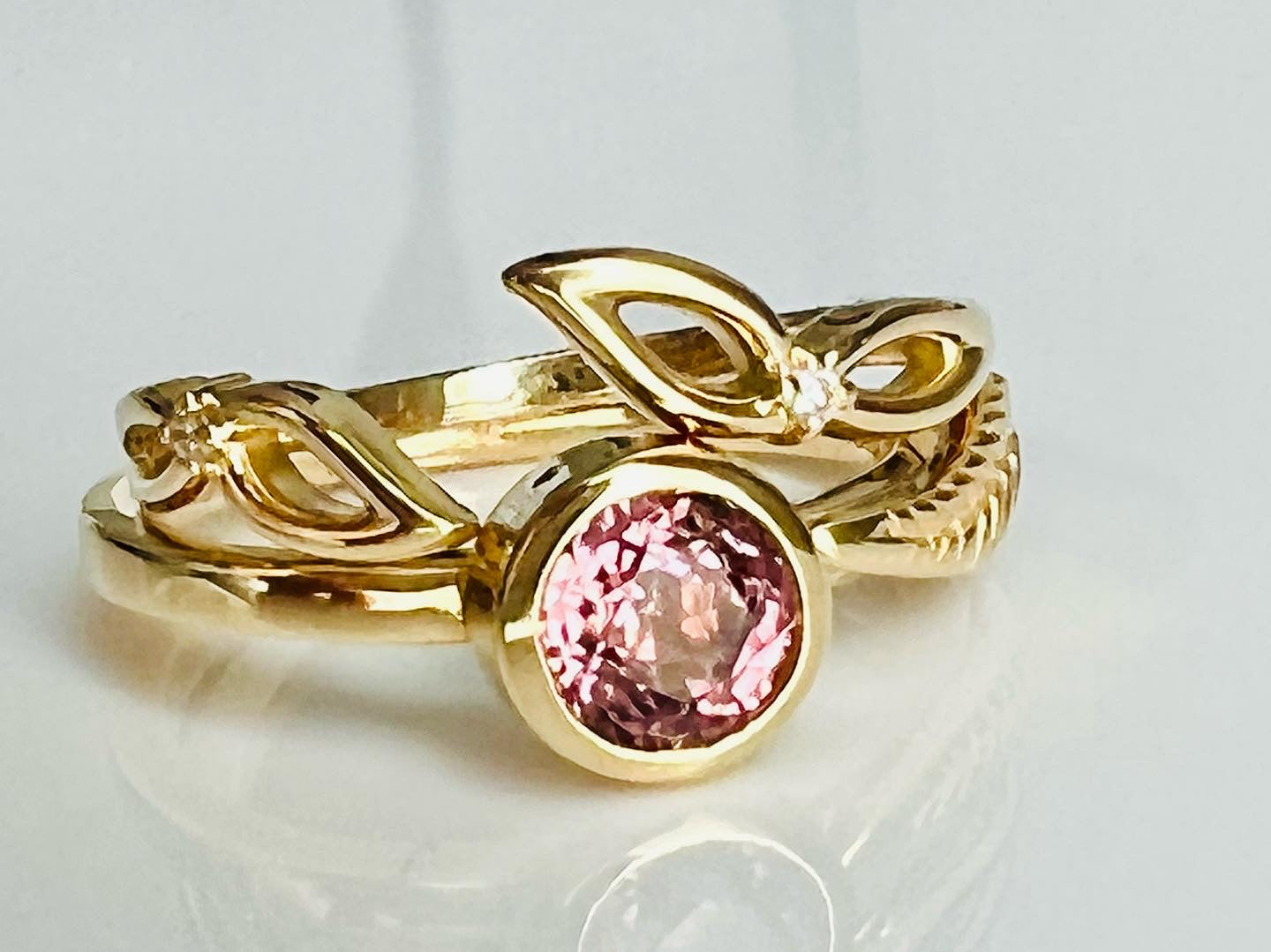 Open Gold Leaf Diamond Ring