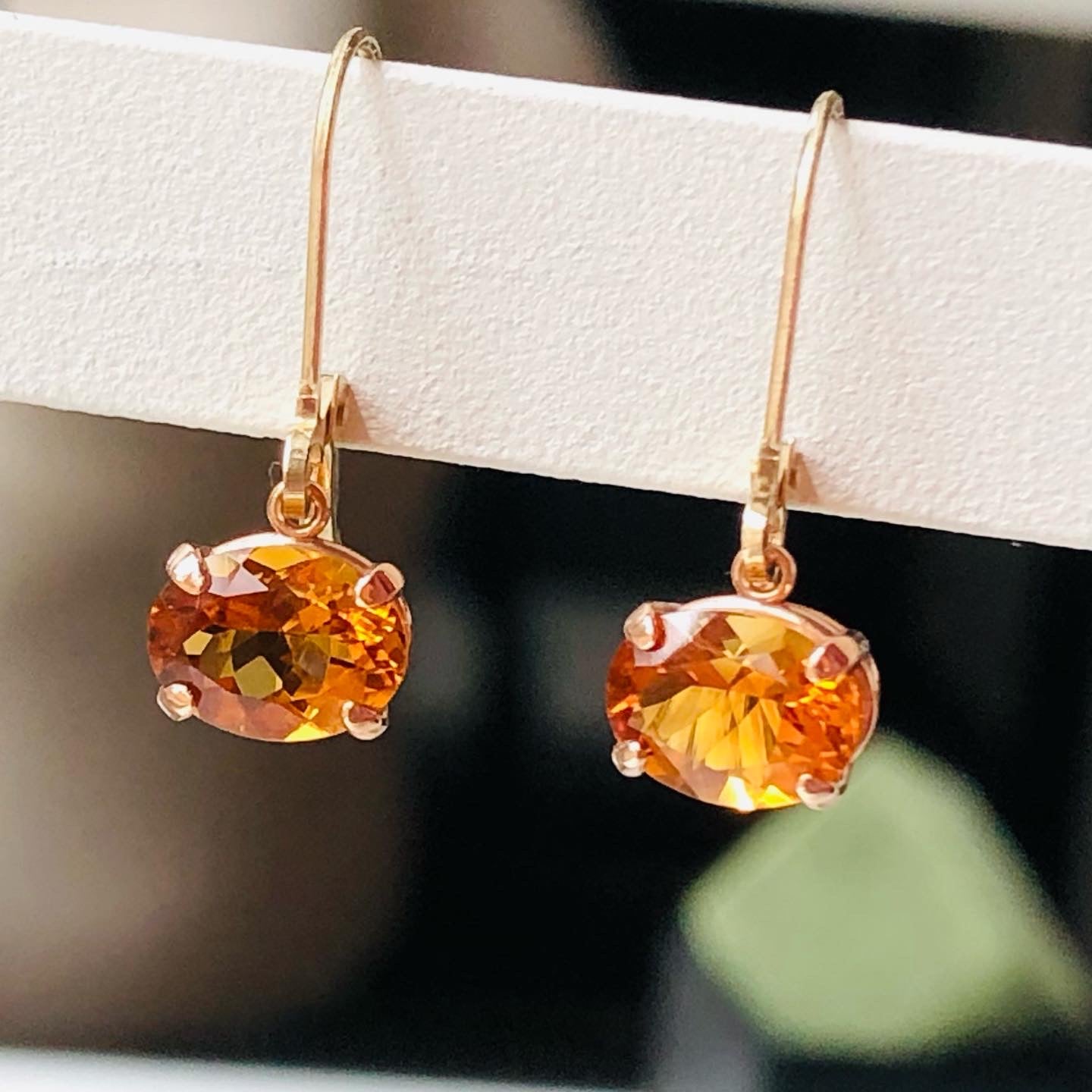Oval Citrine Rose Gold Dangle Earrings Fairtrade Gemstones