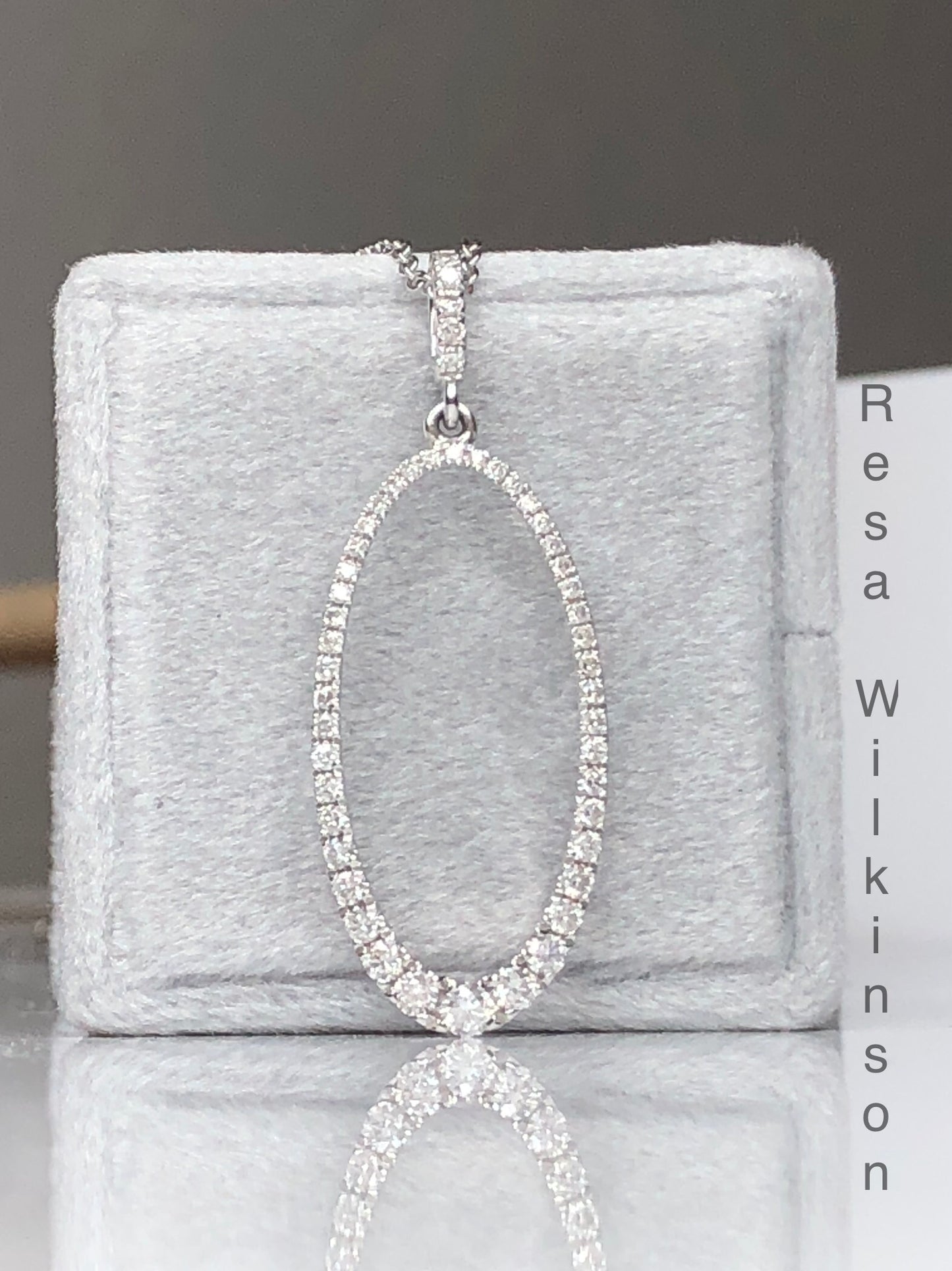 Oval Shape Diamond Necklace White Gold
