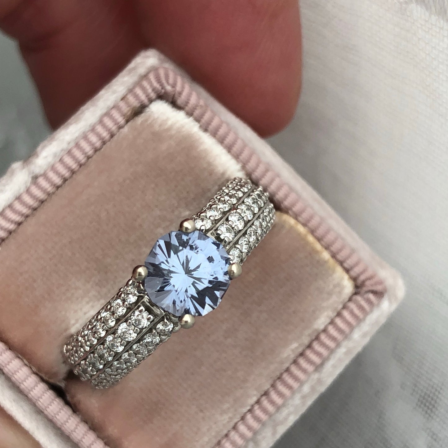 Blue Spinel Five Row Diamond Accented Ring