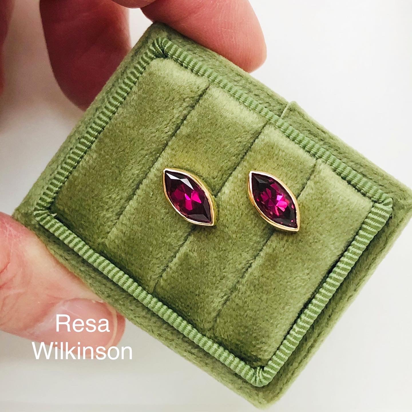 Marquise Rubellite Tourmaline Bezel Set Stud Earrings 1.70 Carats 14k Gold